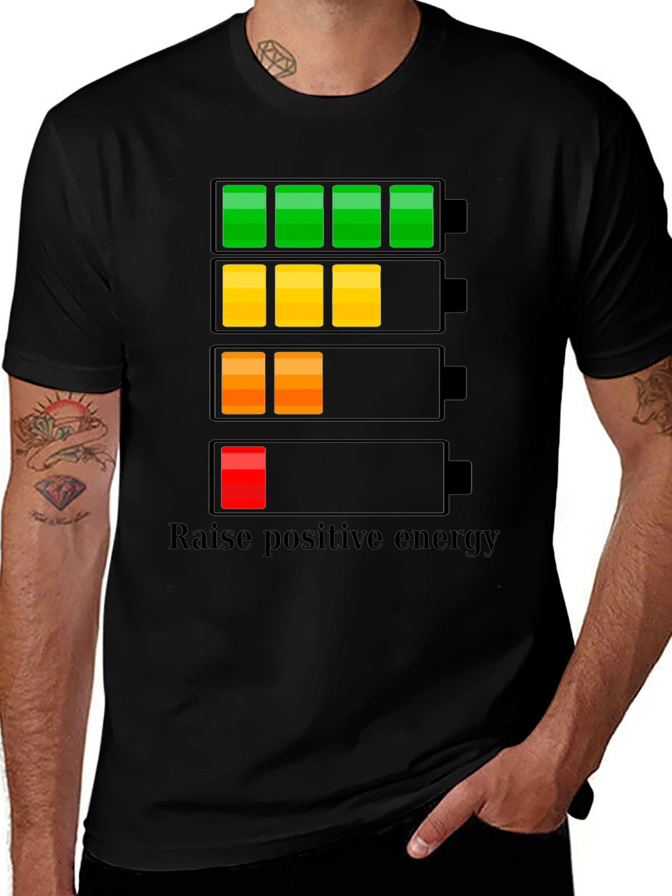 Variant 2 of Raise Positive Energy Black T-Shirt - Battery Life Design