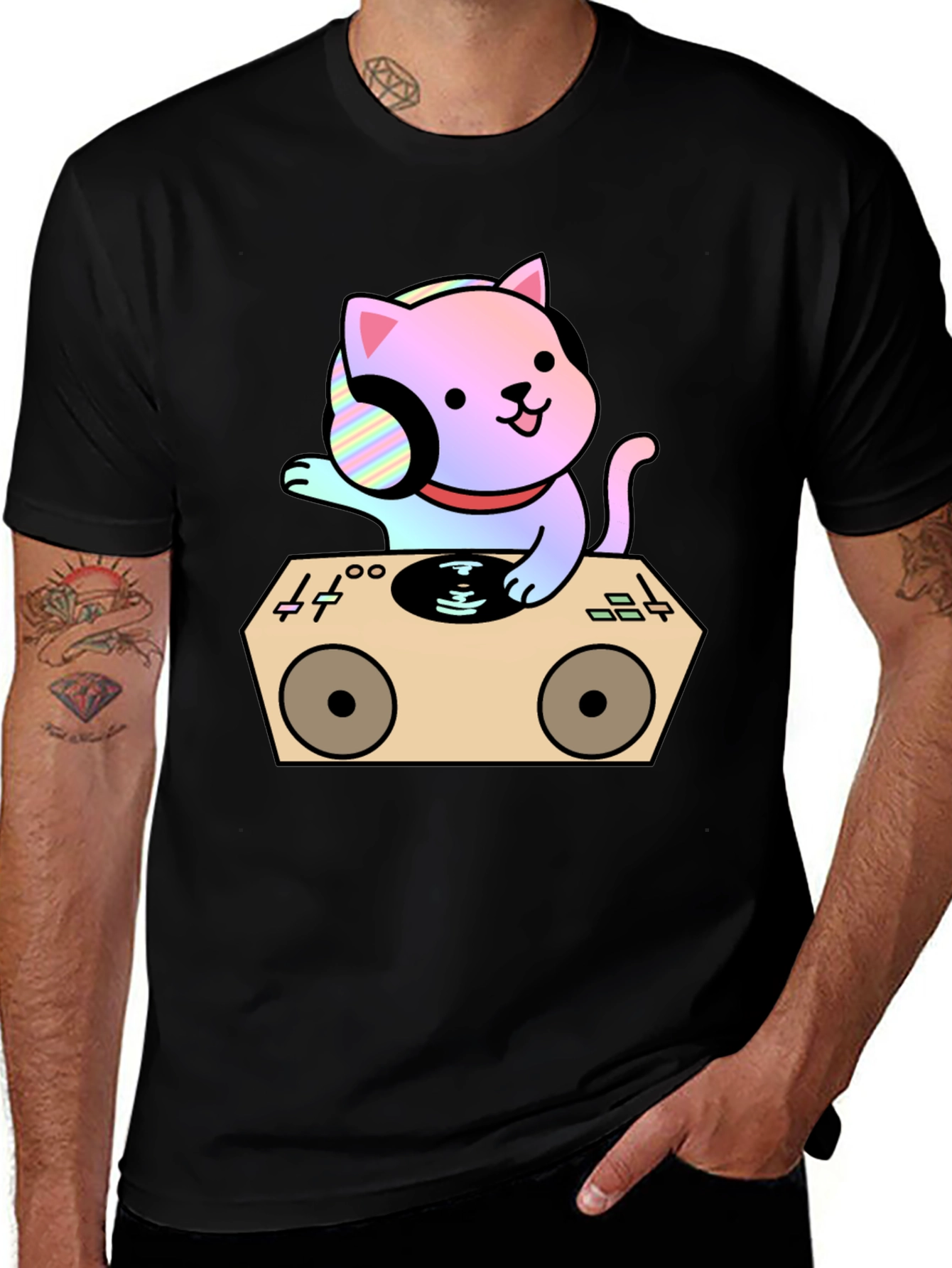 Variant 11 of DJ Cat Graphic T-Shirt - Cool Music Lover Tee