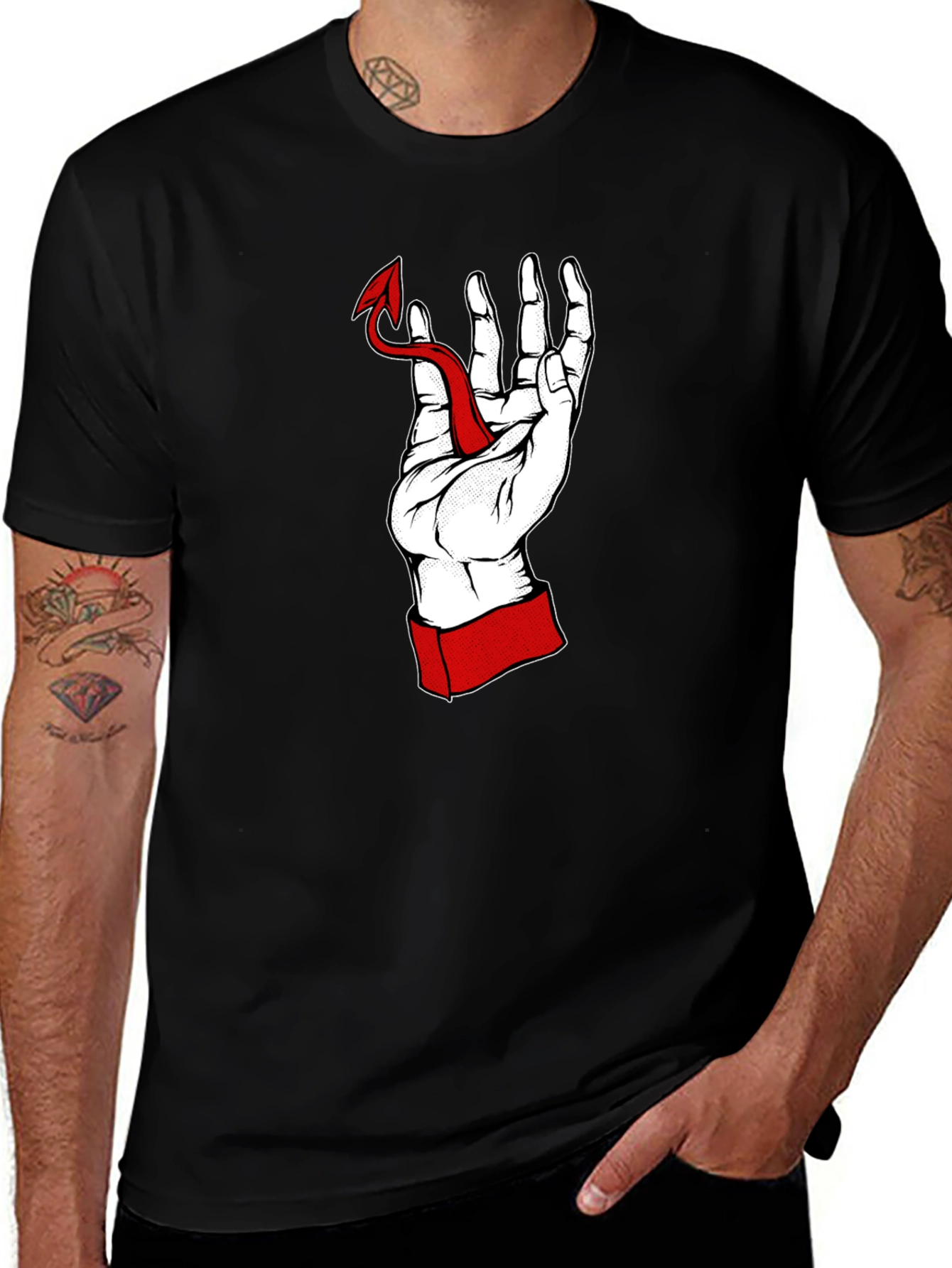 Variant 27 of Devil Hand Graphic Tee - Black Cotton T-Shirt