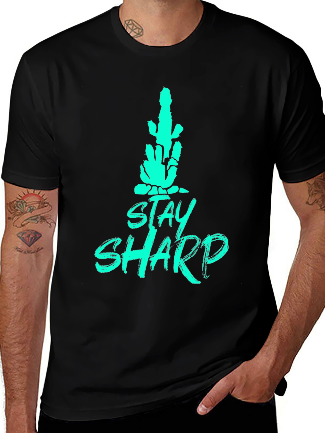 Variant 5 of Stay Sharp Skeleton Hand Graphic Tee - Black