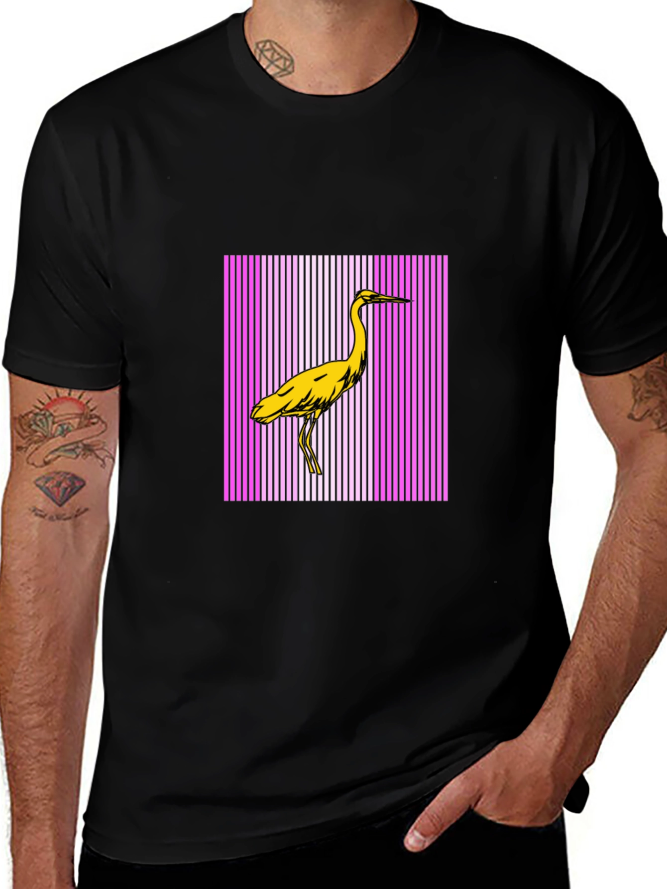 Variant 12 of Retro Heron T-Shirt - Pink & White Stripes