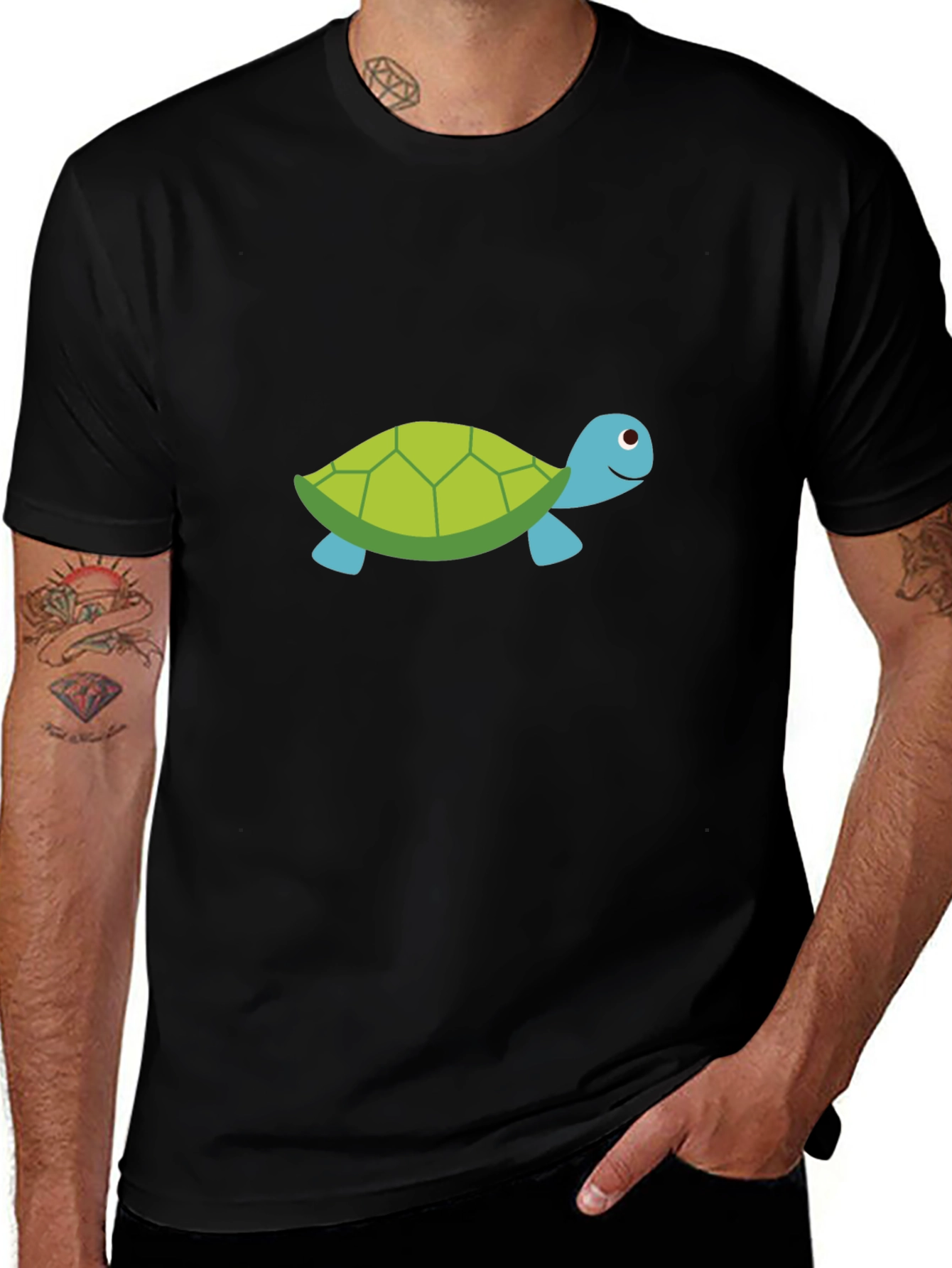 Variant 10 of Turtle Graphic Tee - Black Crew Neck