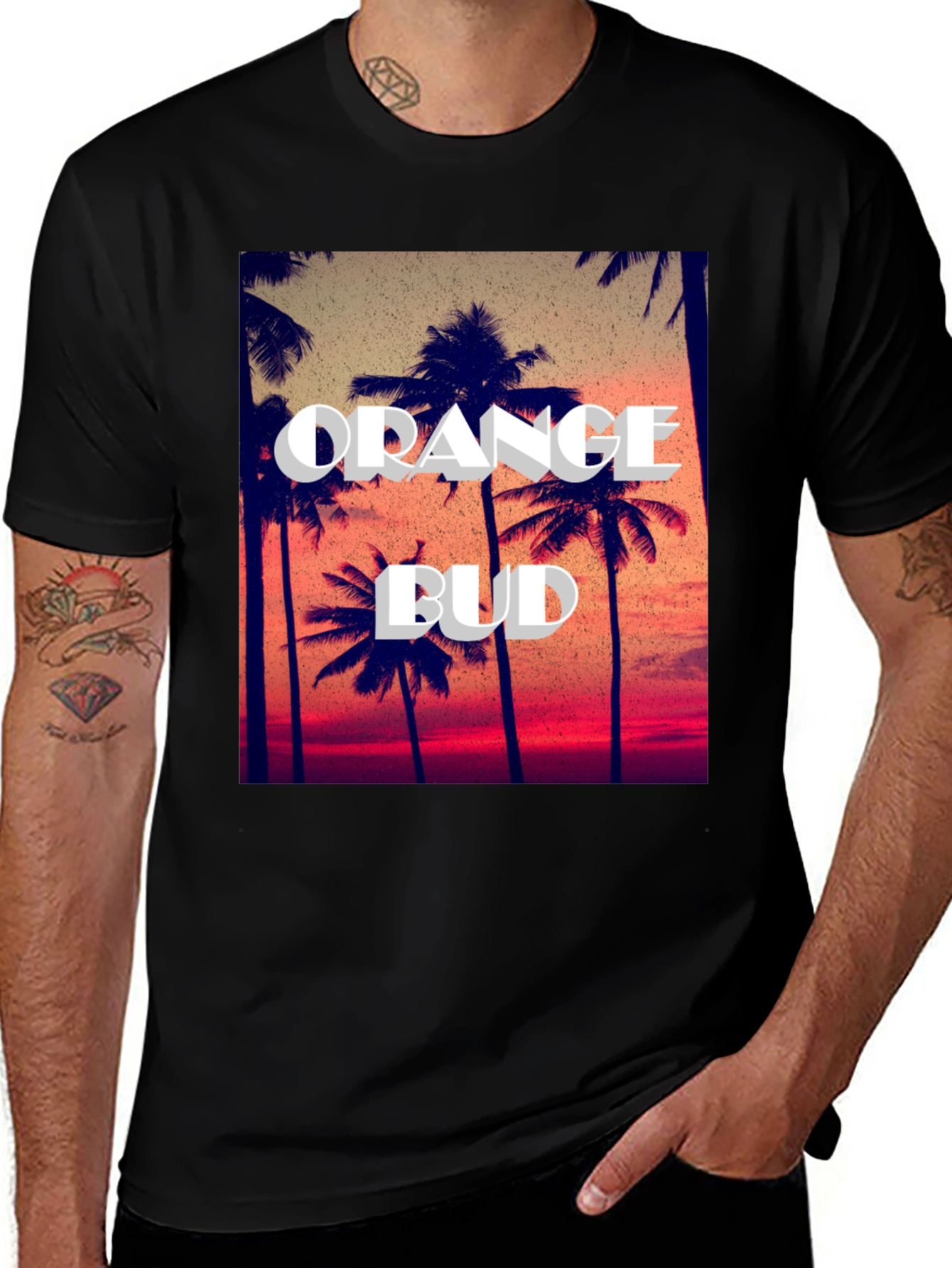 Orange Bud Palm Tree Graphic Tee - Summer Vibes