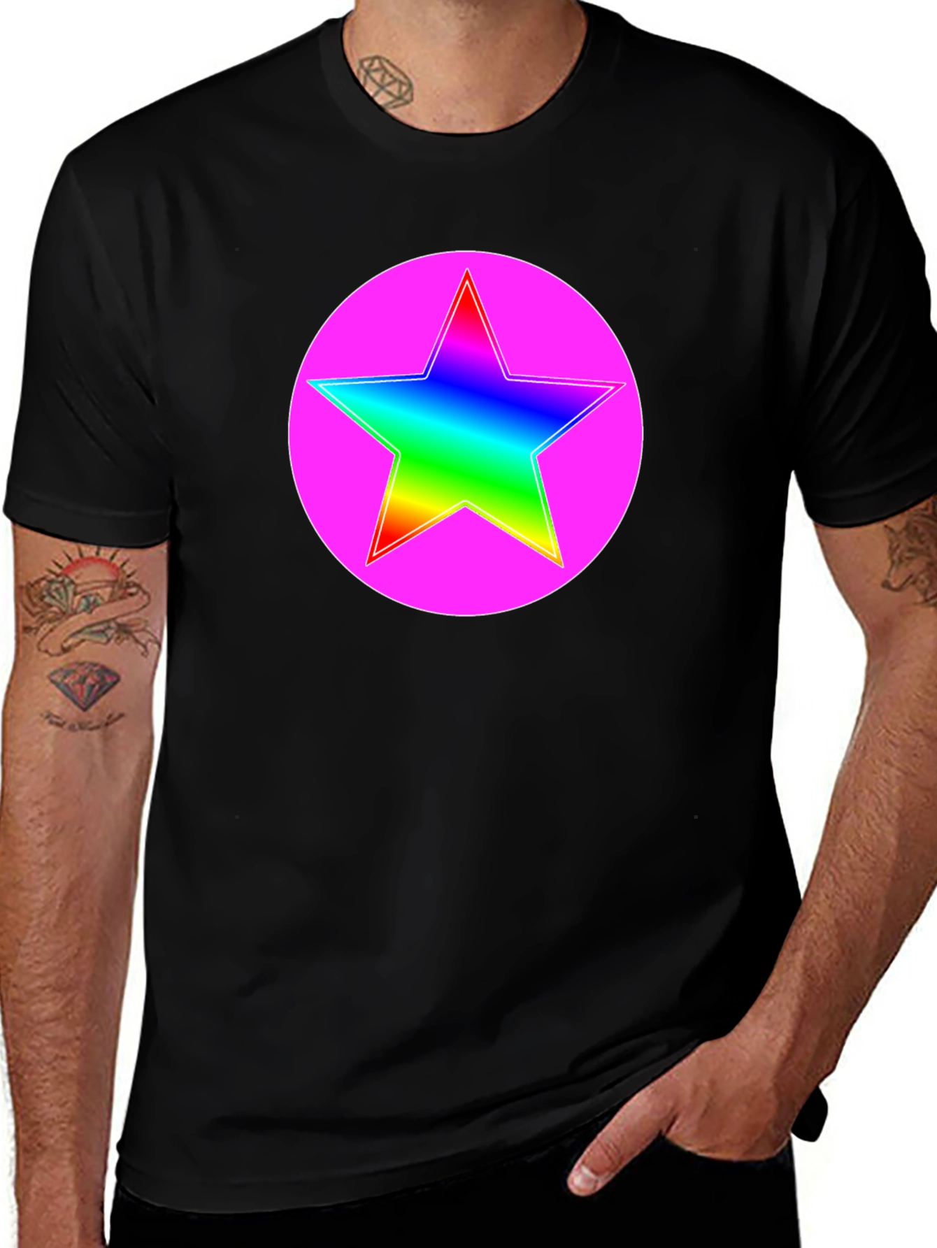 Variant 18 of Rainbow Star Pink Circle Graphic T-Shirt
