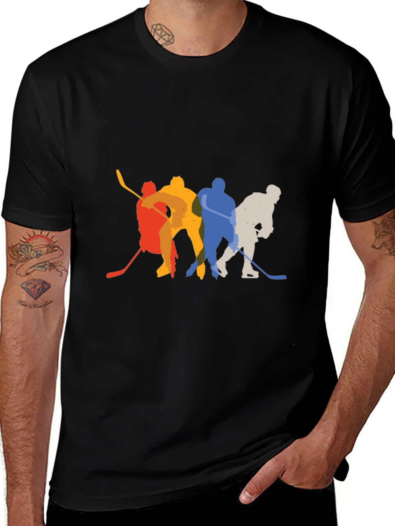 Variant 14 of Retro Hockey Player Silhouette Graphic Tee - Black