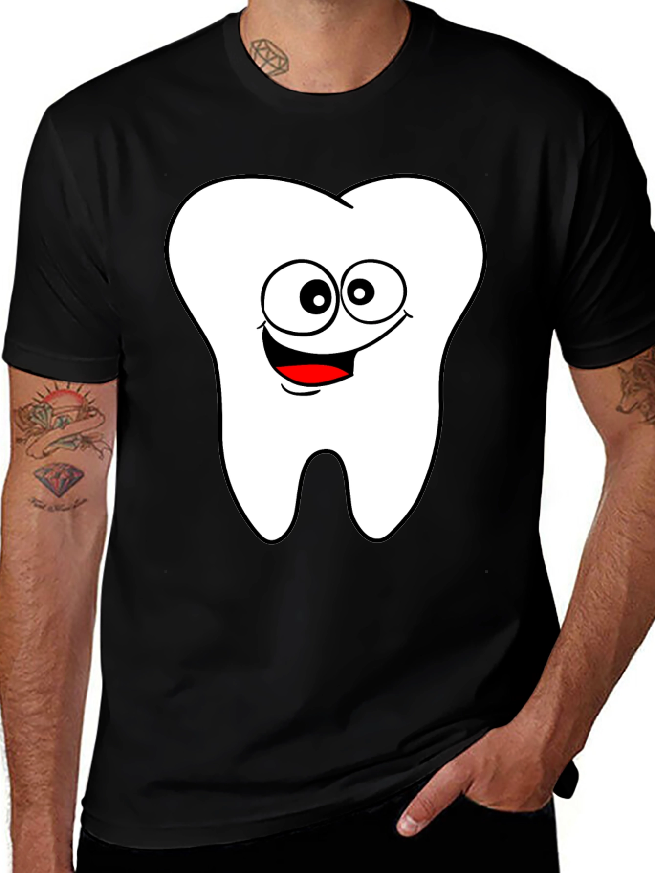 Variant 23 of Cartoon Tooth Graphic Black T-Shirt
