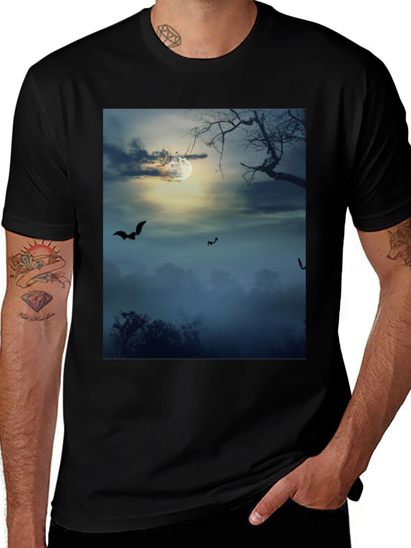 Spooky Night Bats Graphic Tee