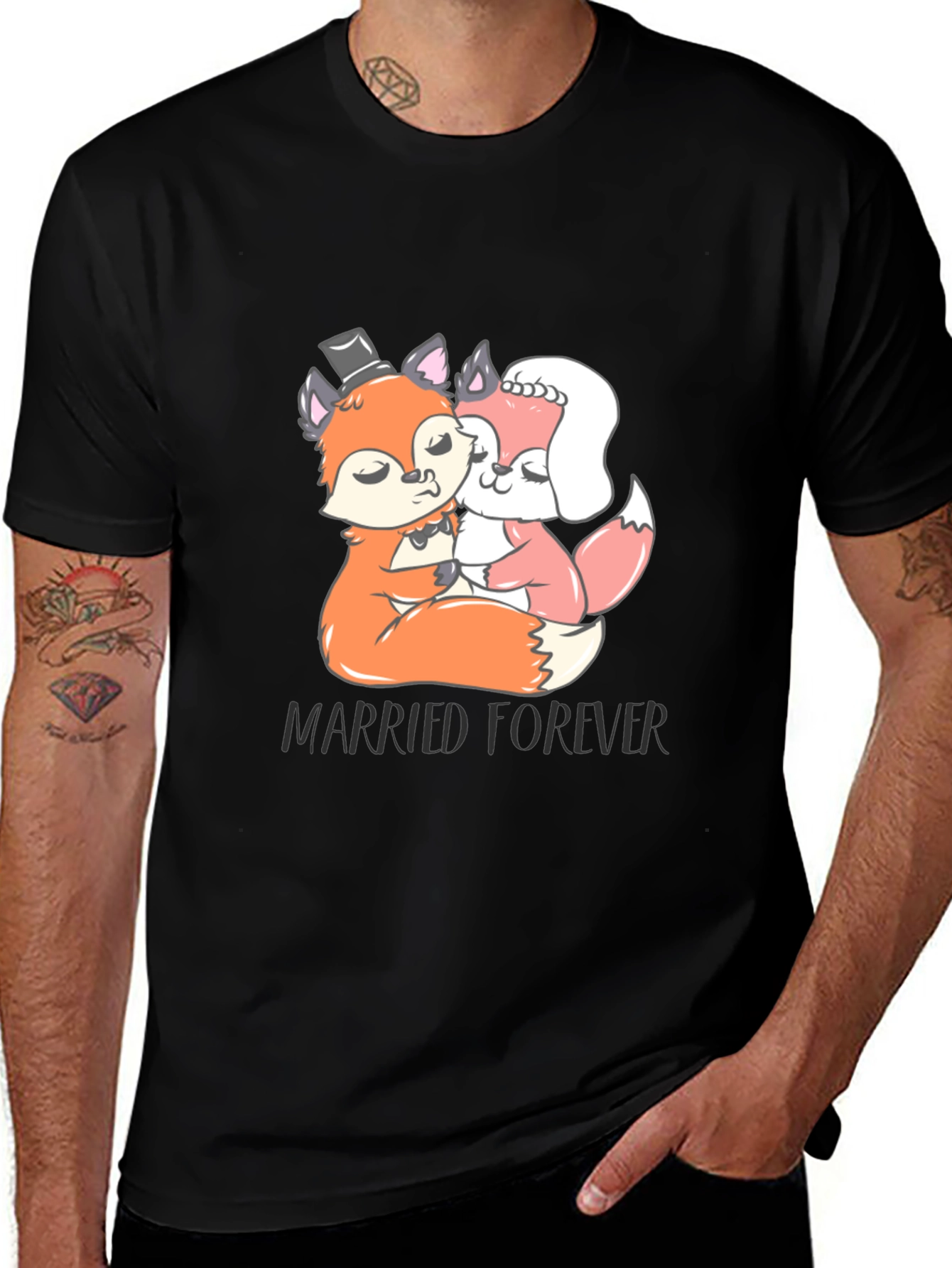 Variant 8 of Married Forever Fox T-Shirt, Black Crew Neck Tee