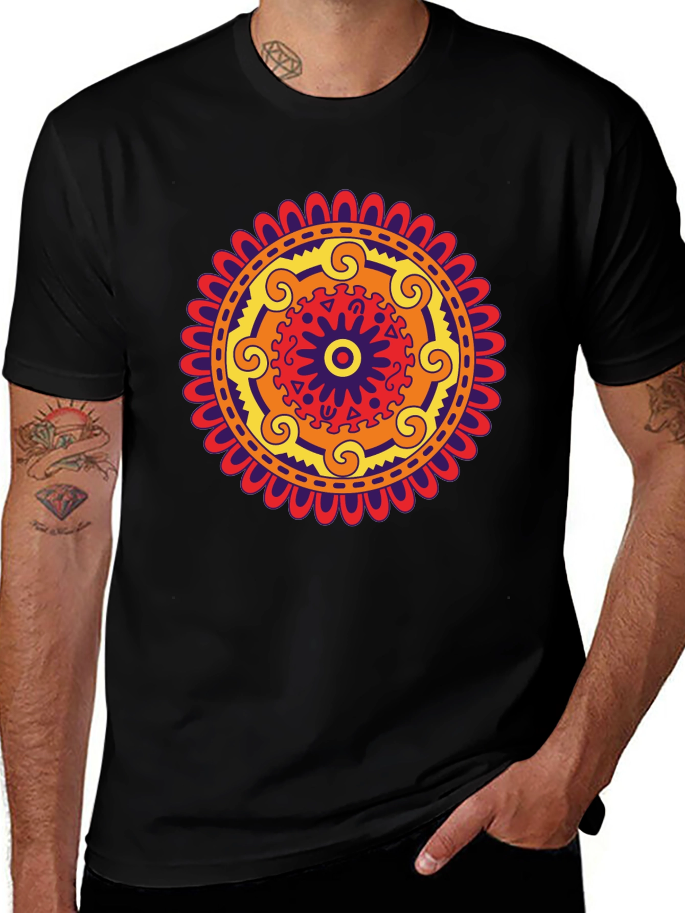Variant 21 of Vibrant Mandala Graphic Print Black T-Shirt