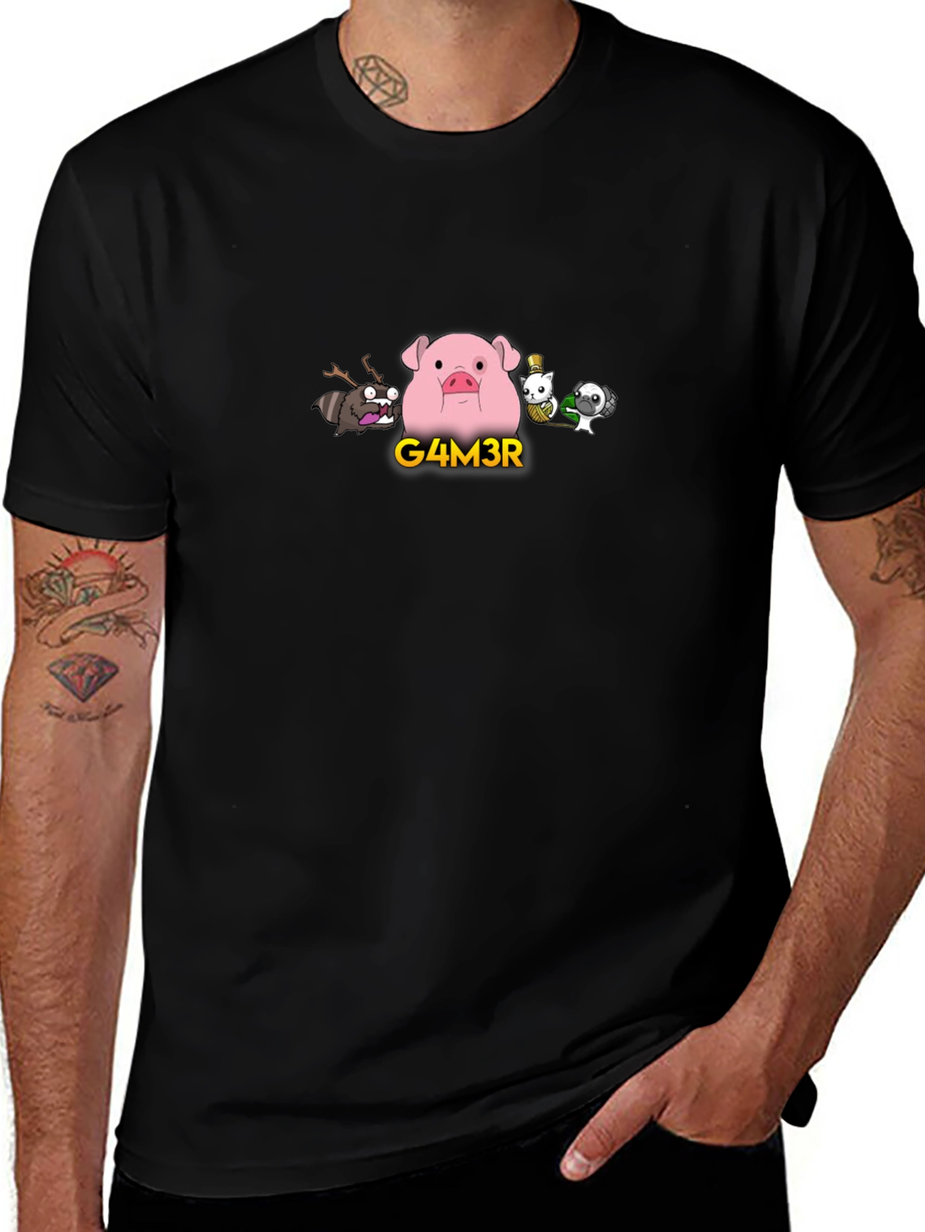 G4M3R Pig Tee - Black Graphic T-Shirt