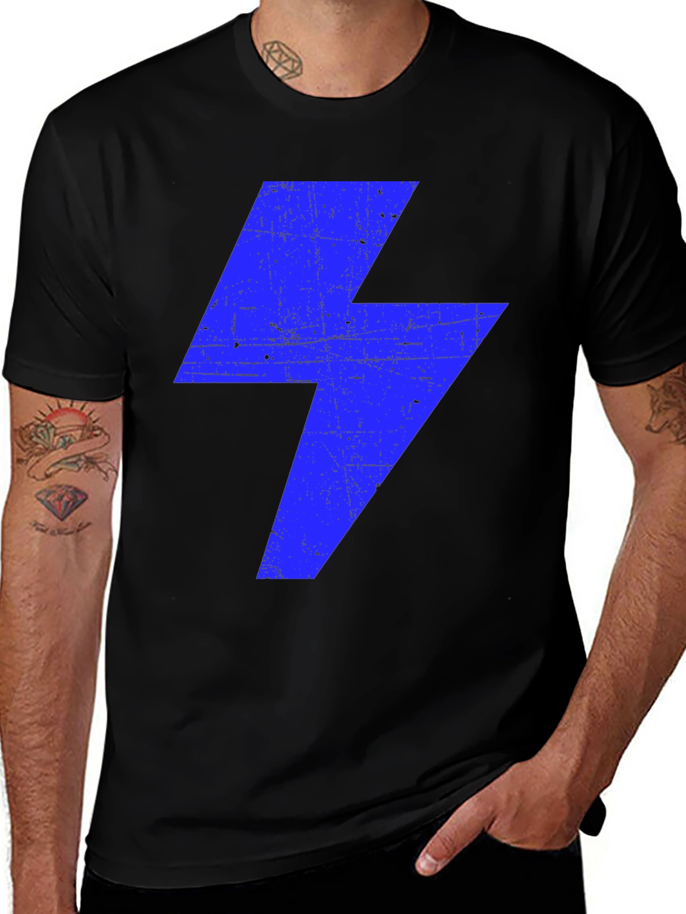 Variant 15 of Electric Blue Bolt Graphic Tee - Black Cotton T-Shirt