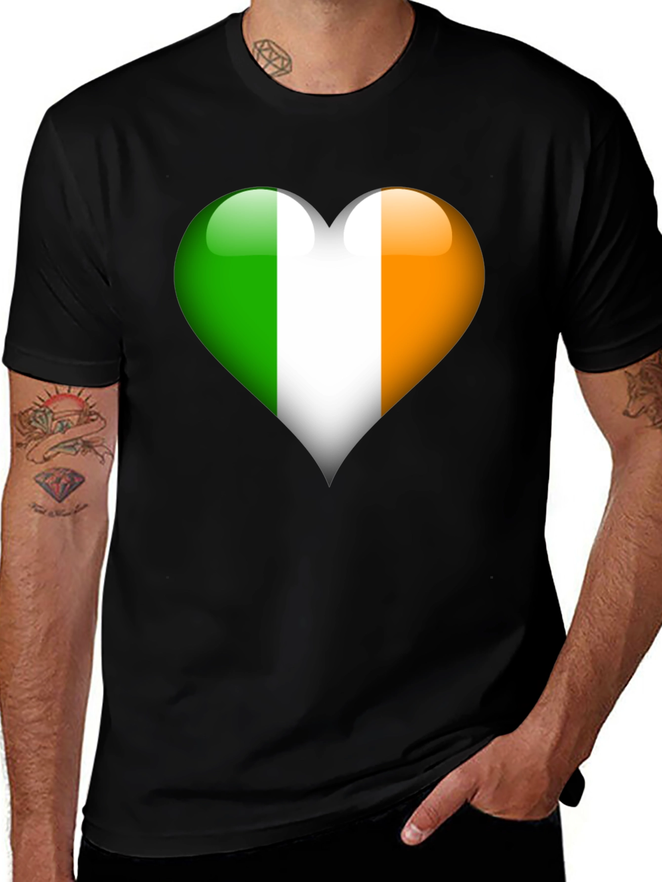 Variant 2 of Irish Flag Heart Black T-Shirt