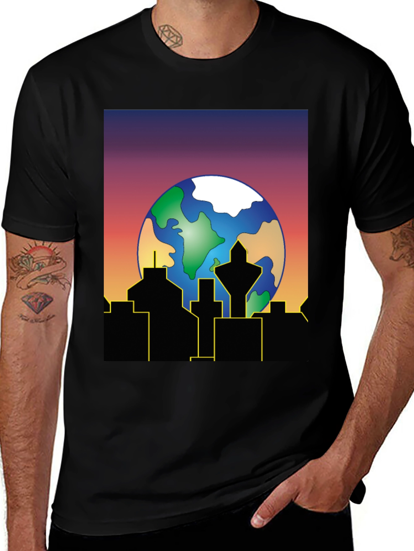 Cityscape Earth T-Shirt - Black