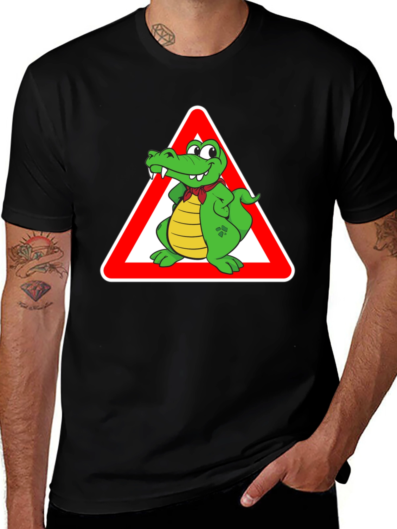 Black Cartoon Alligator Warning T-Shirt main image