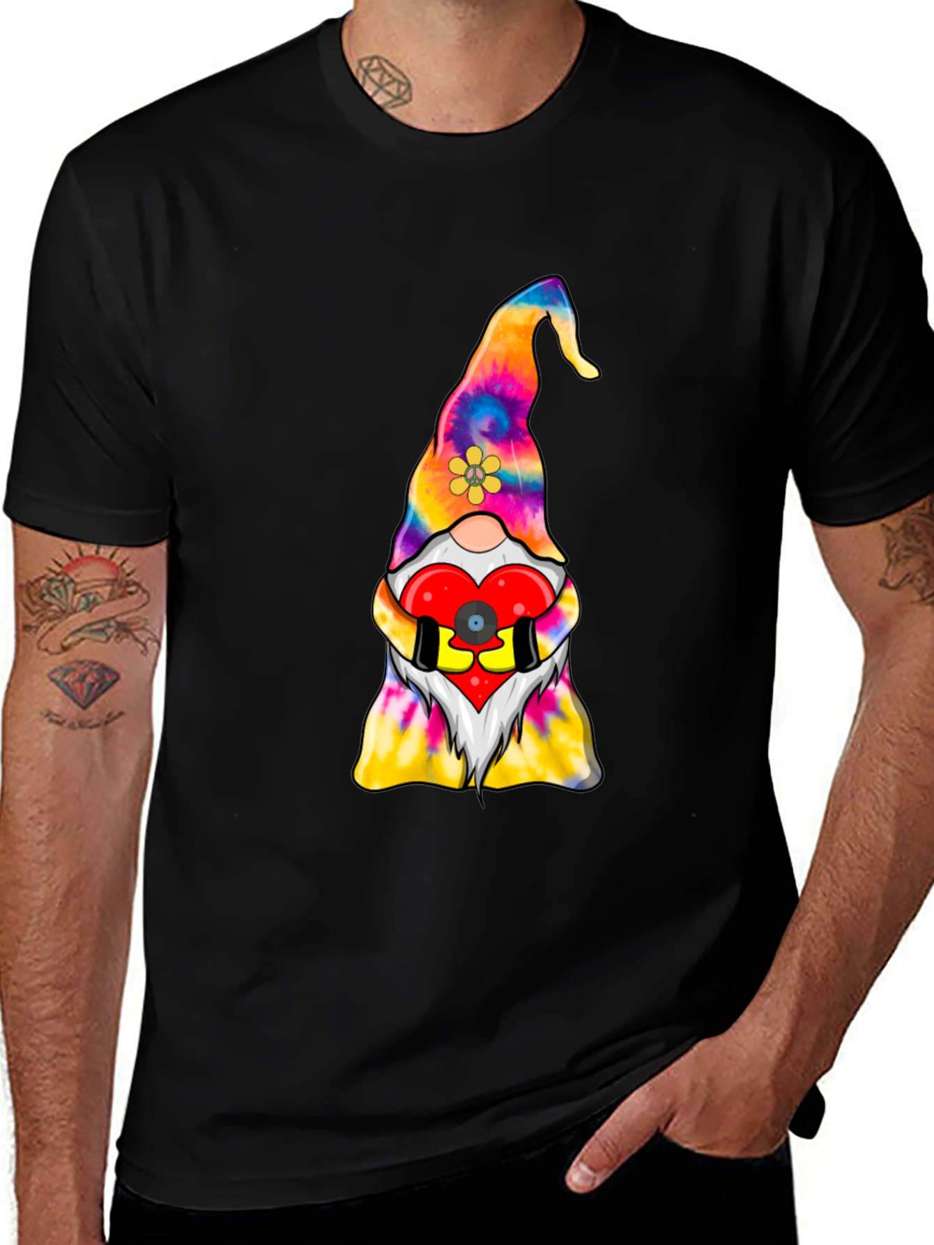 Variant 15 of Tie-Dye Gnome with Heart Graphic Tee