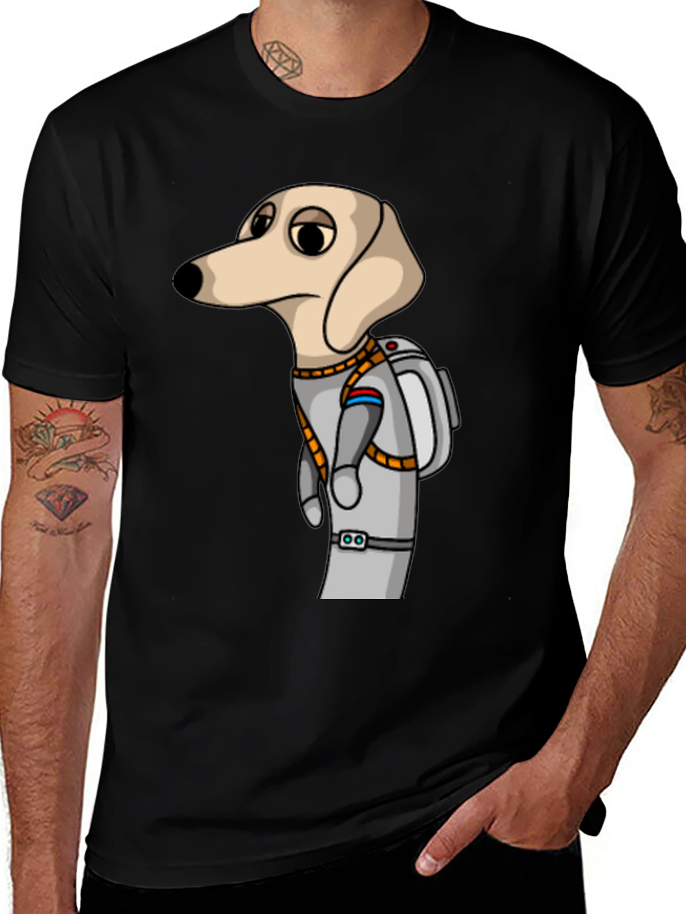 Variant 24 of Dog Astronaut Graphic Tee - Unisex Black T-Shirt