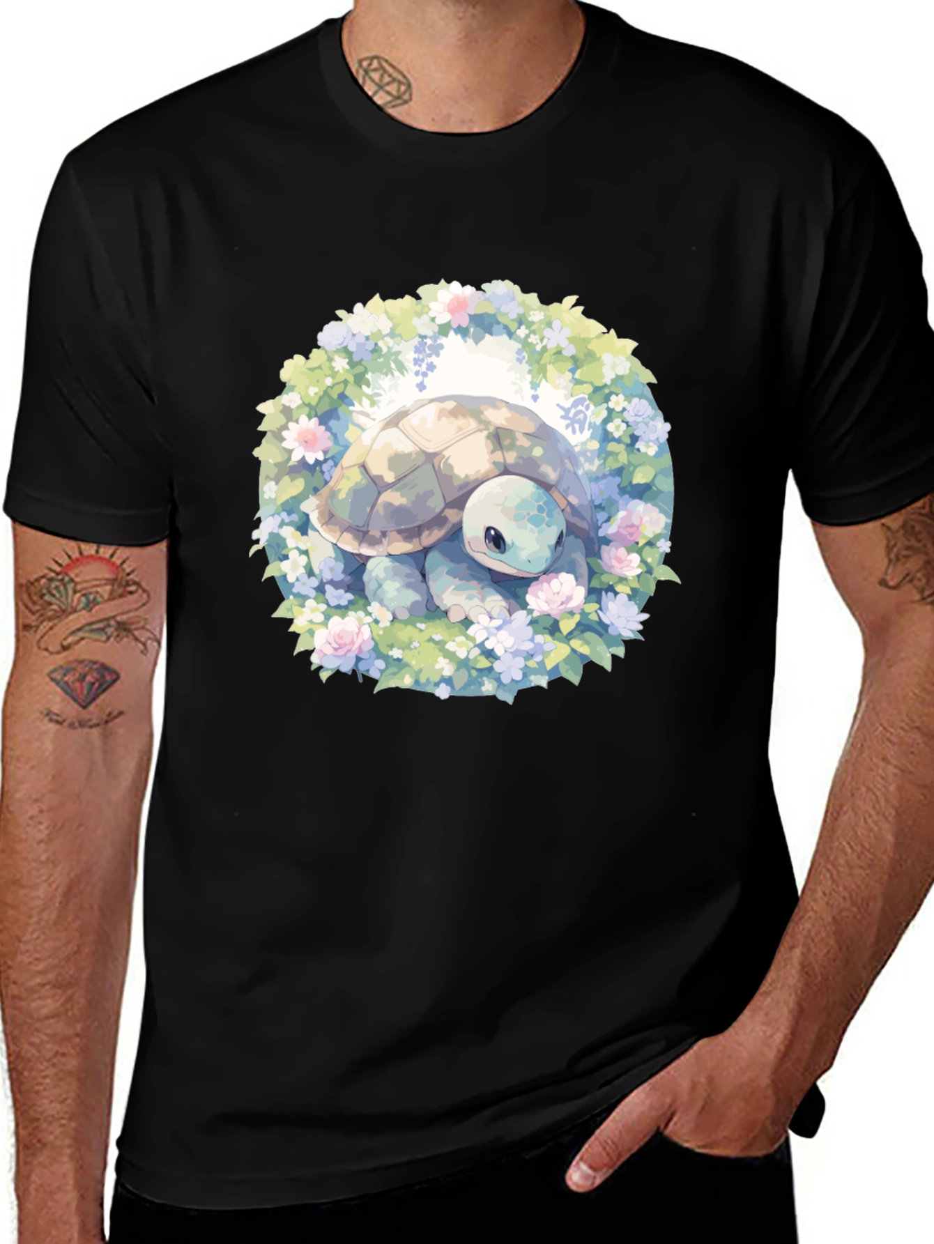 Variant 17 of Cute Turtle Floral Wreath Graphic Tee