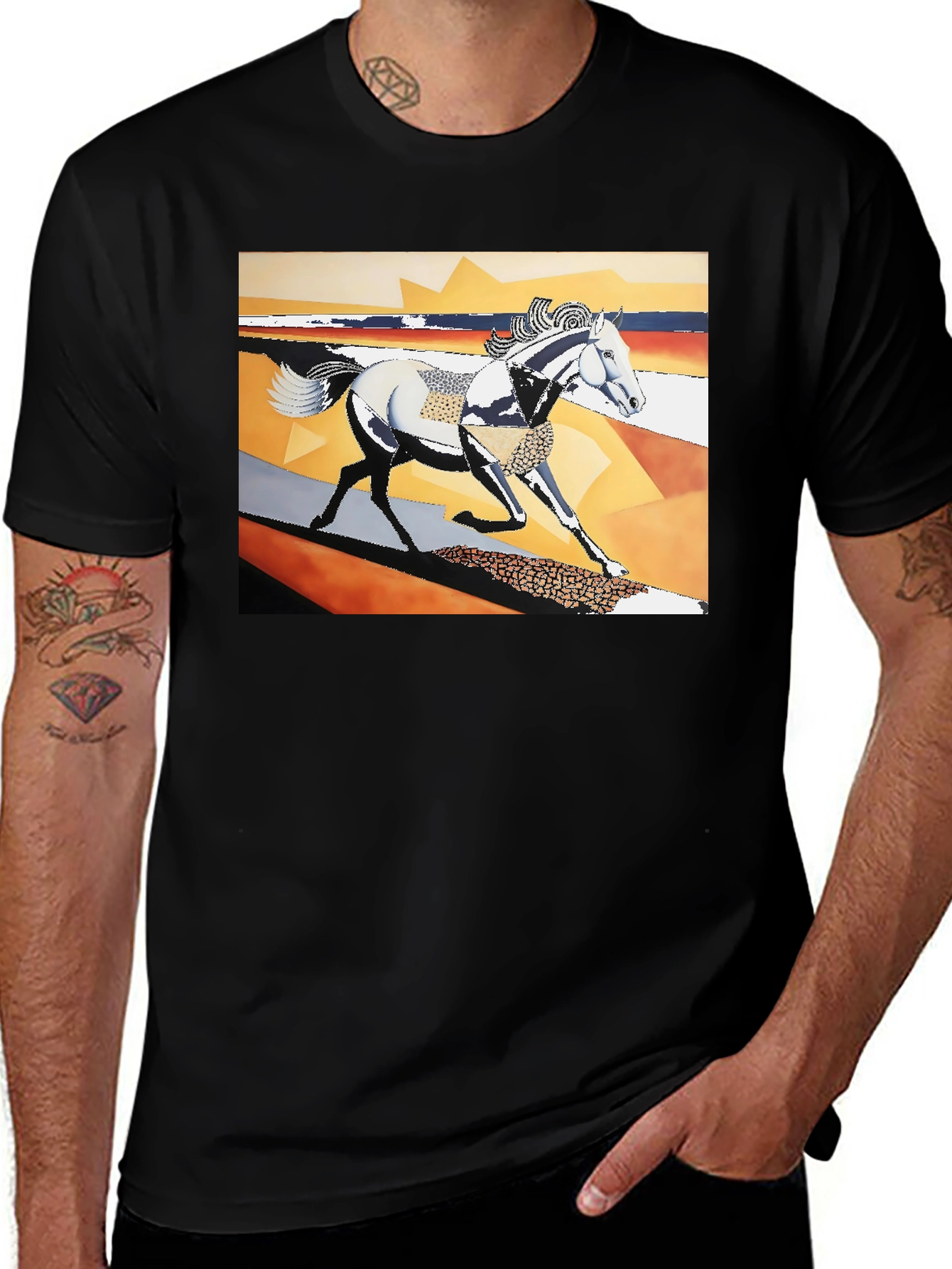 Variant 13 of Abstract Horse Graphic Black T-Shirt