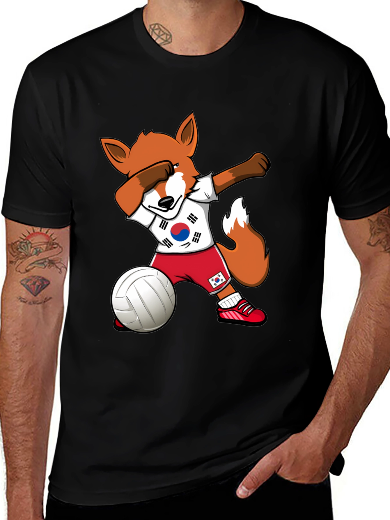 Variant 16 of Volleyball Fox Dabbing South Korea Flag T-Shirt