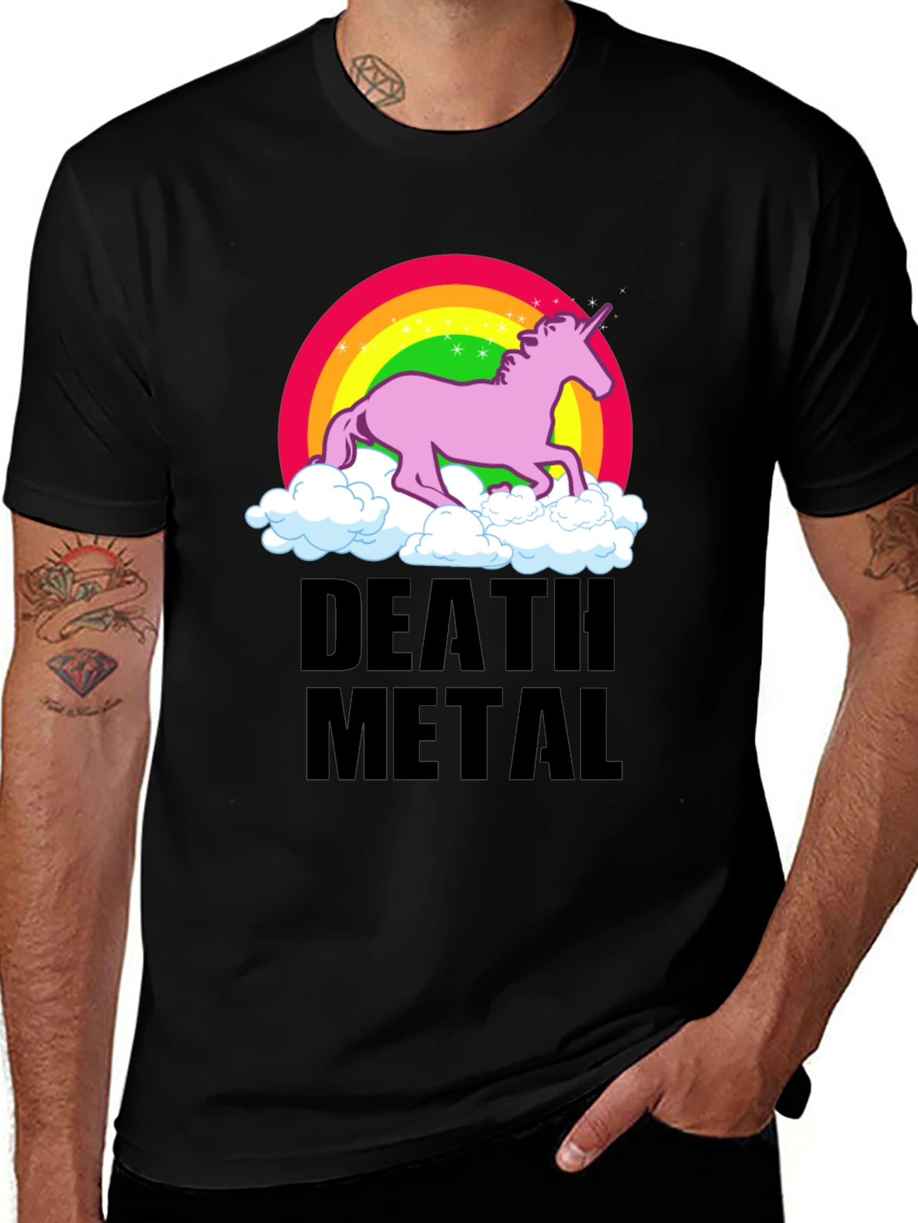 Variant 6 of Death Metal Unicorn T-Shirt - Rainbow & Clouds!