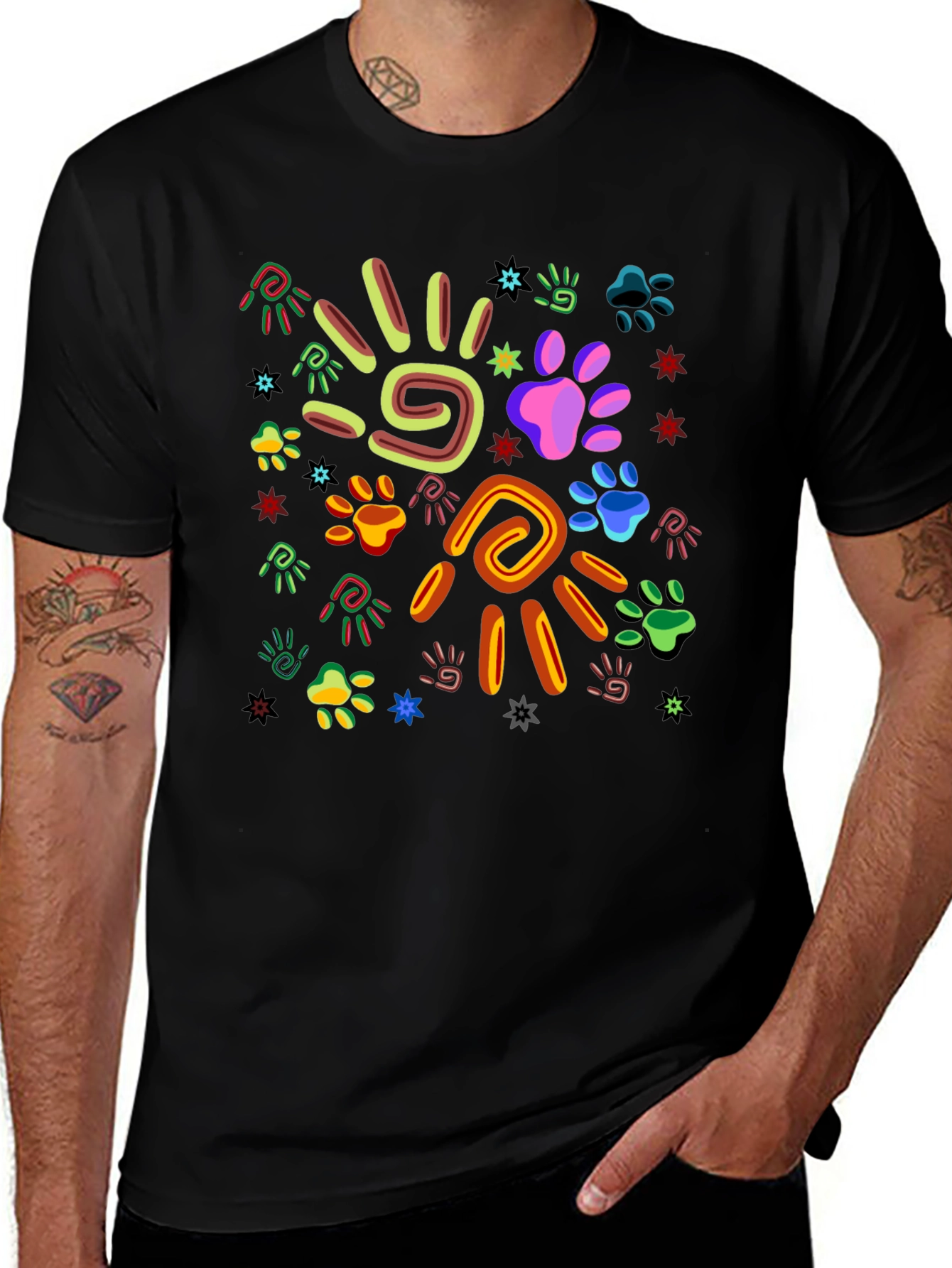Funky Paw Print & Hand Graphic Tee