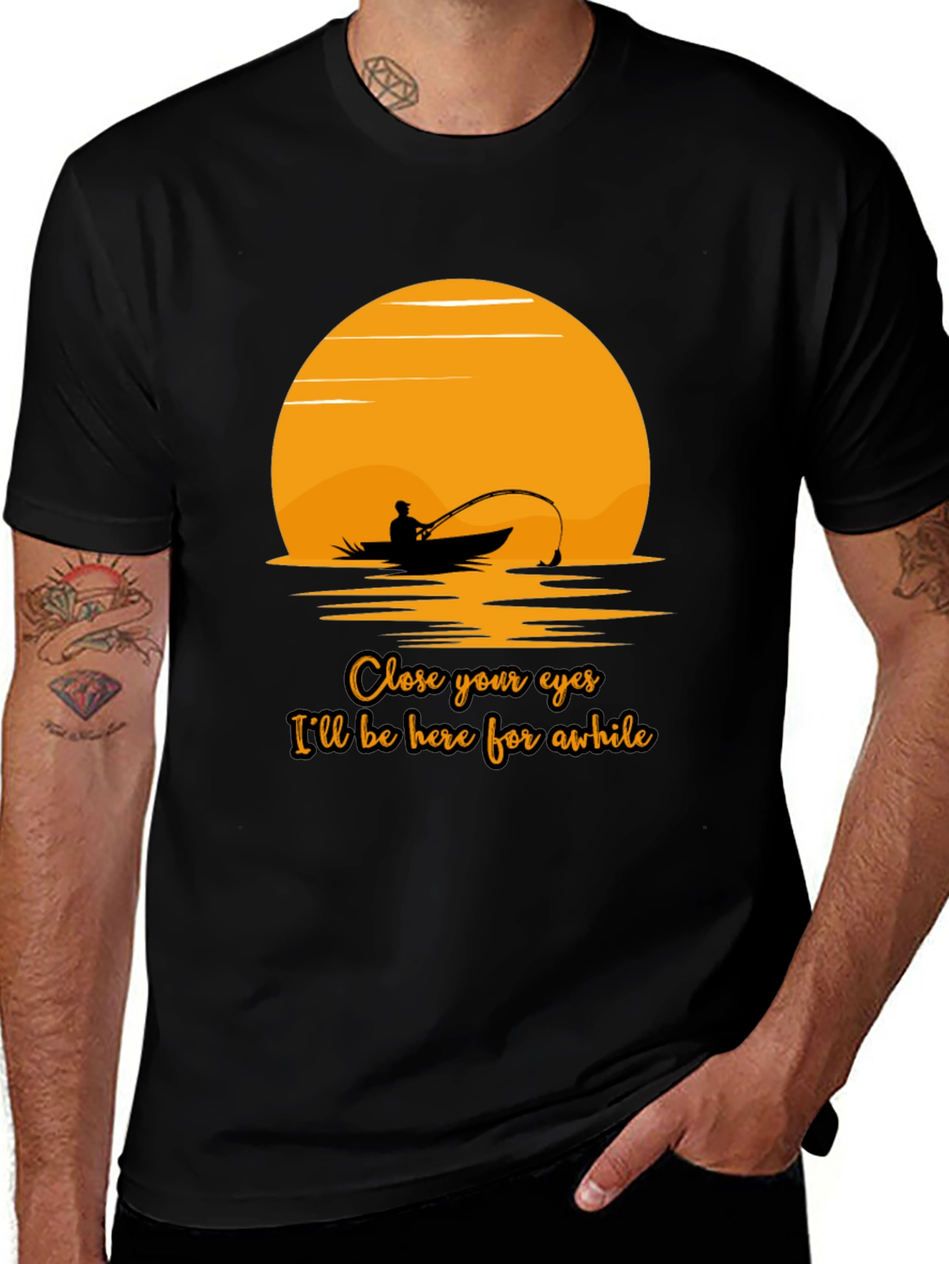 Variant 29 of Fishing Sunset Graphic Tee - Close Your Eyes Design