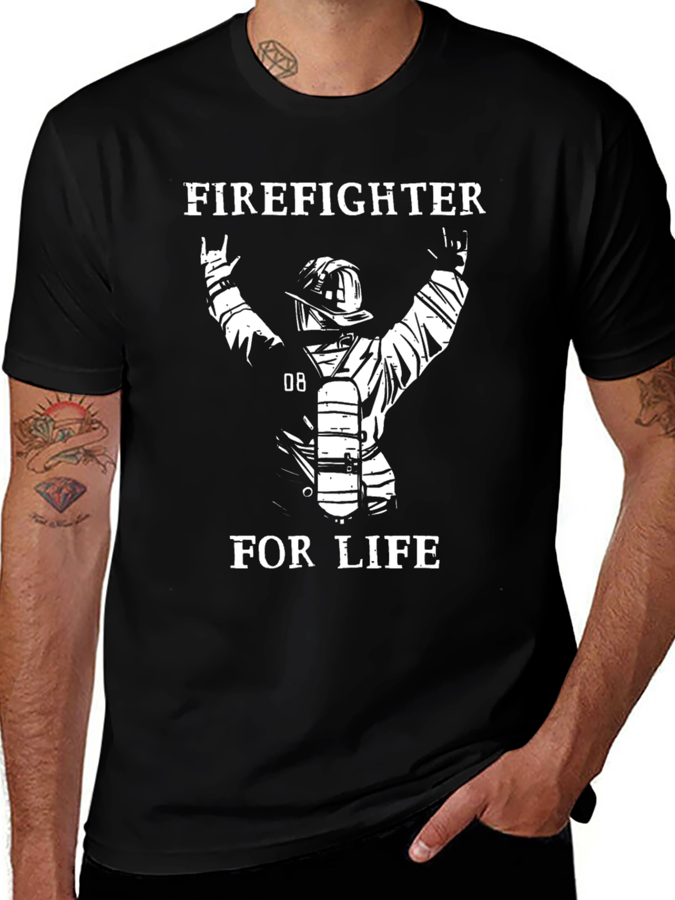 Black Firefighter For Life T-Shirt - Black main image