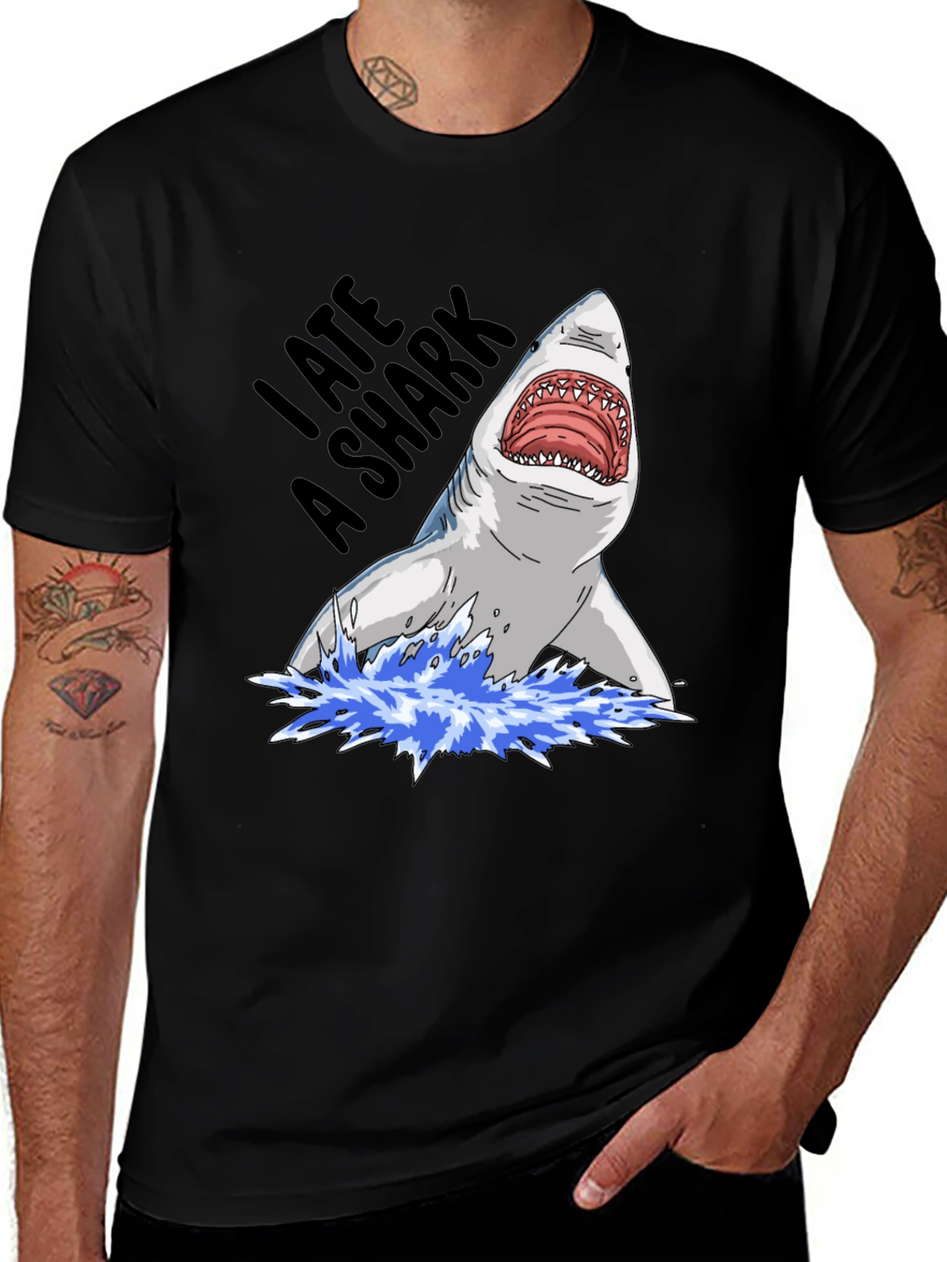 Variant 11 of I Ate A Shark Graphic Tee - Black Cotton T-Shirt