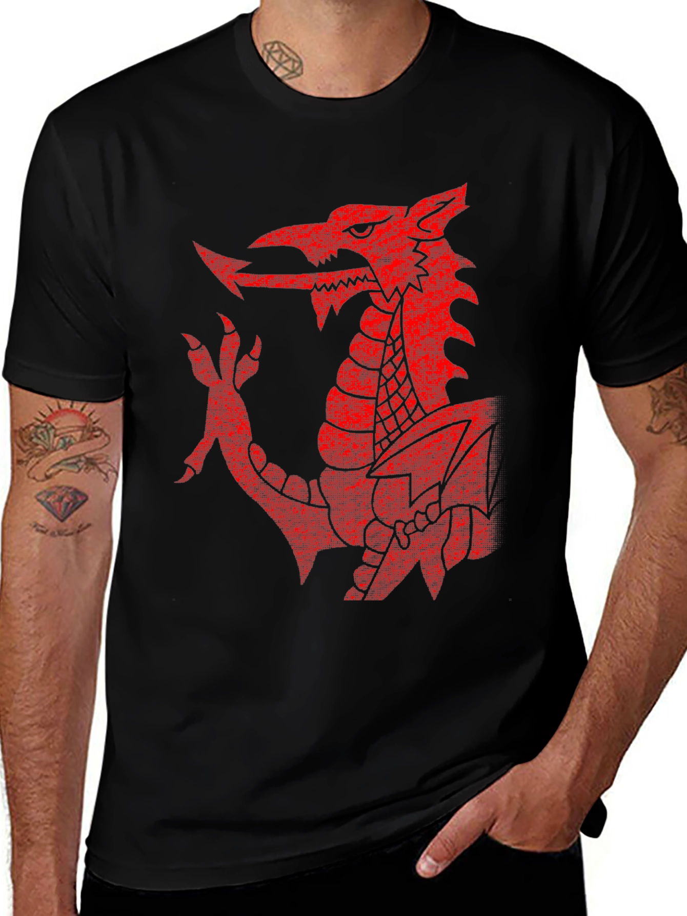 Welsh Dragon T-Shirt - Red Emblem on Black
