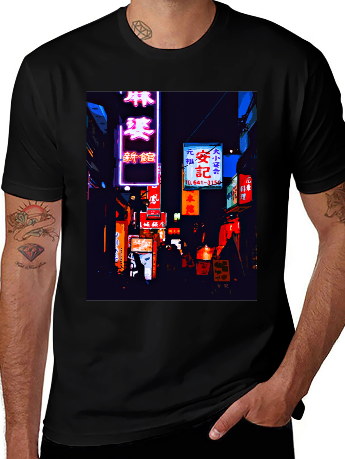 Variant 21 of Neon Cityscape Graphic Tee - Black Cotton T-Shirt