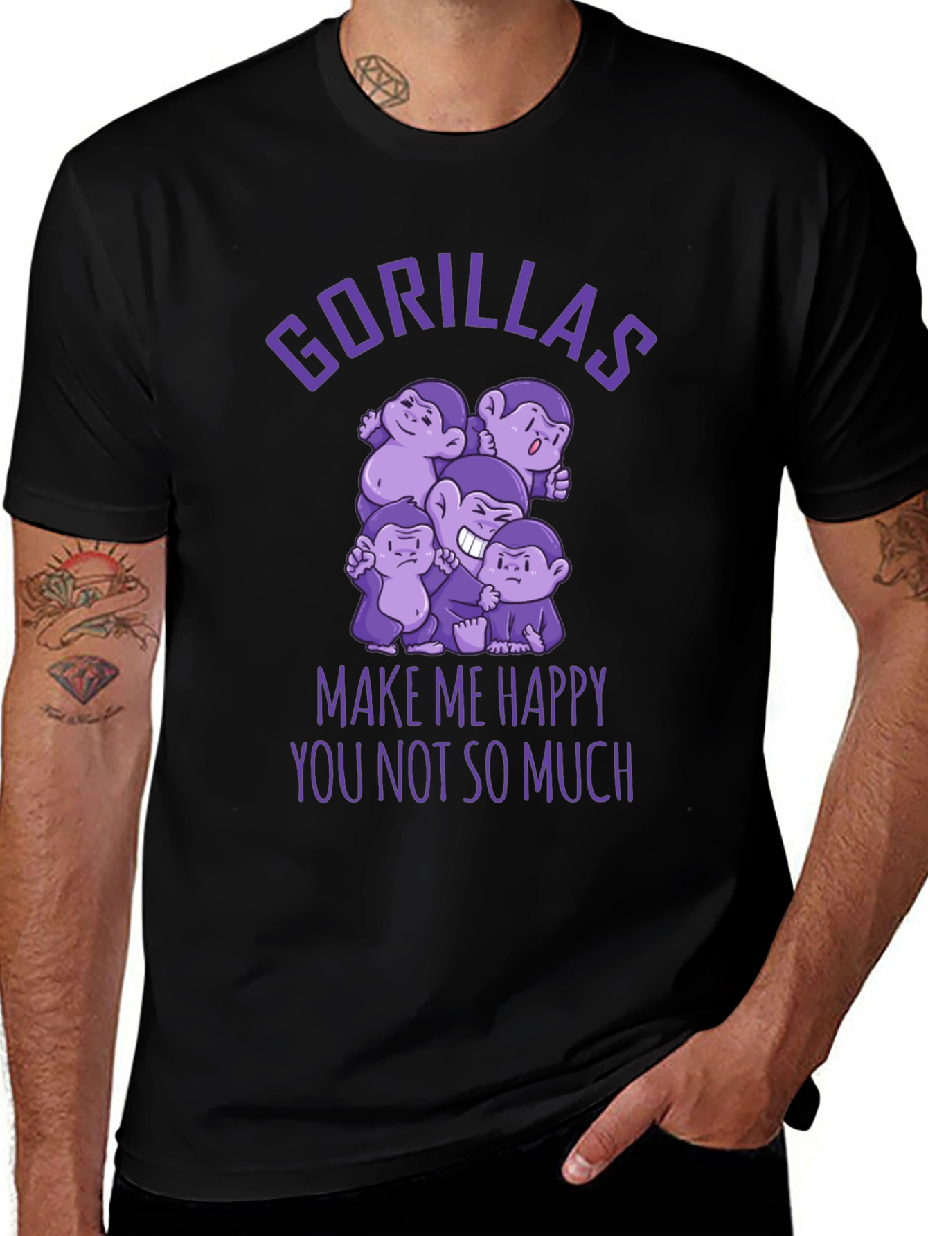 Variant 10 of Gorillas Make Me Happy Funny Graphic T-Shirt