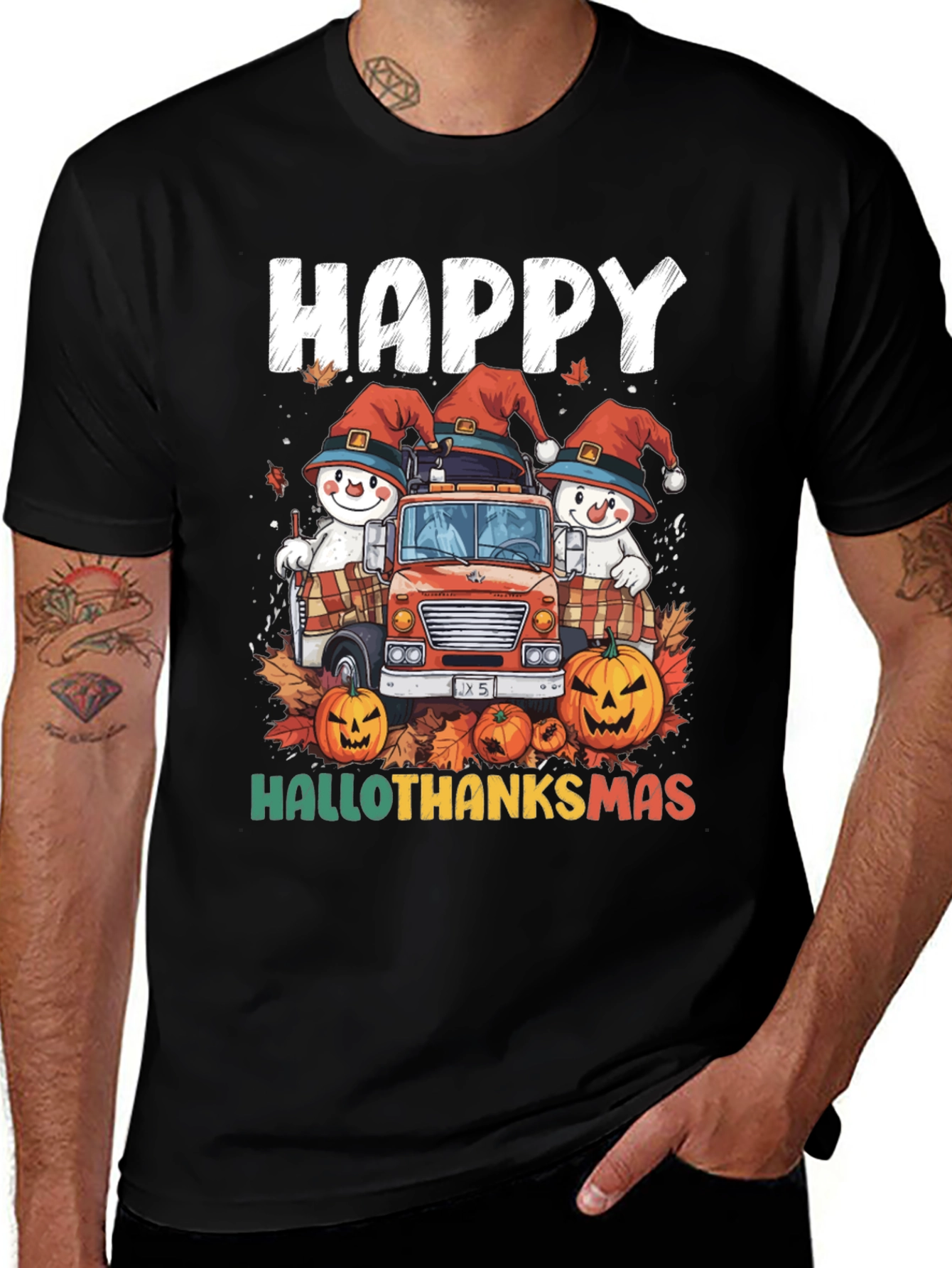 Hallothanksmas Snowmen Truck Graphic Tee
