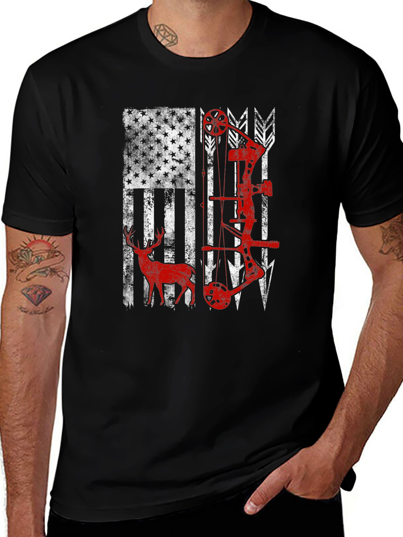 Variant 19 of American Flag Bow Hunting T-Shirt
