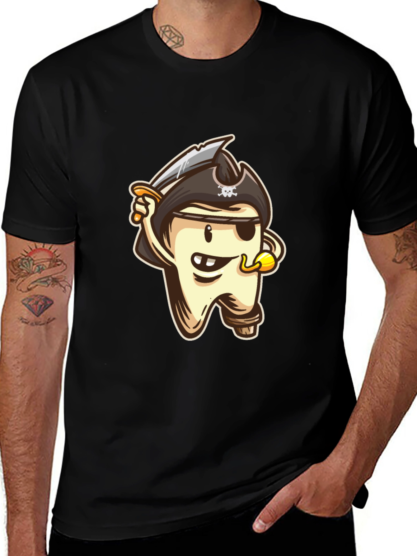 Variant 9 of Pirate Tooth Cartoon Black T-Shirt