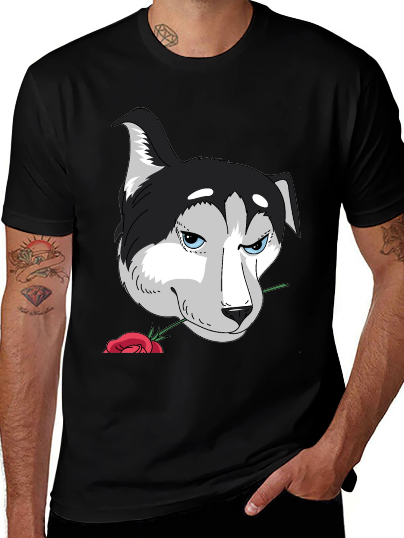 Variant 3 of Husky Dog Rose T-Shirt Cool Graphic Tee