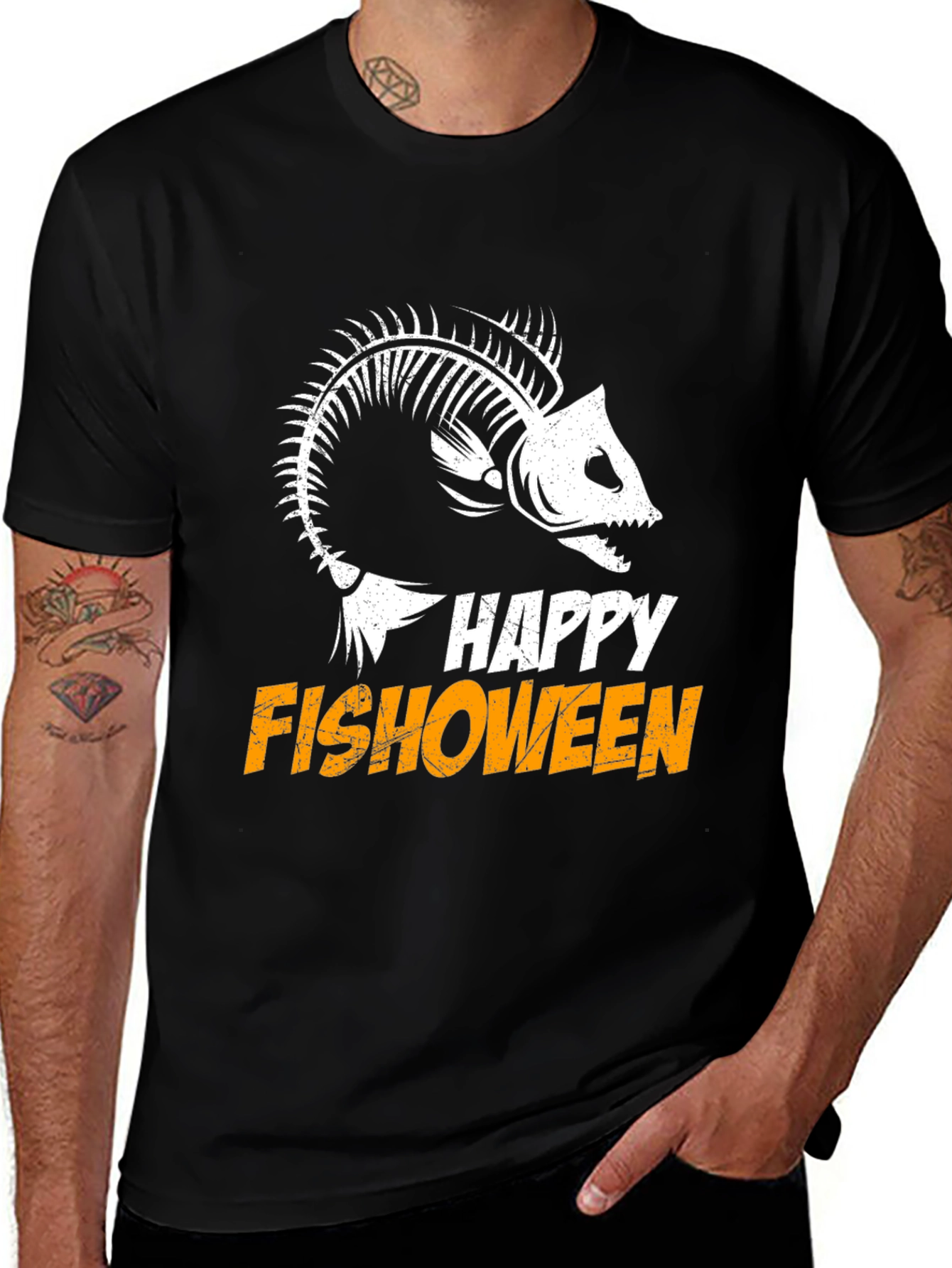 Happy Fishoween T-Shirt, Halloween Skeleton Fish Tee