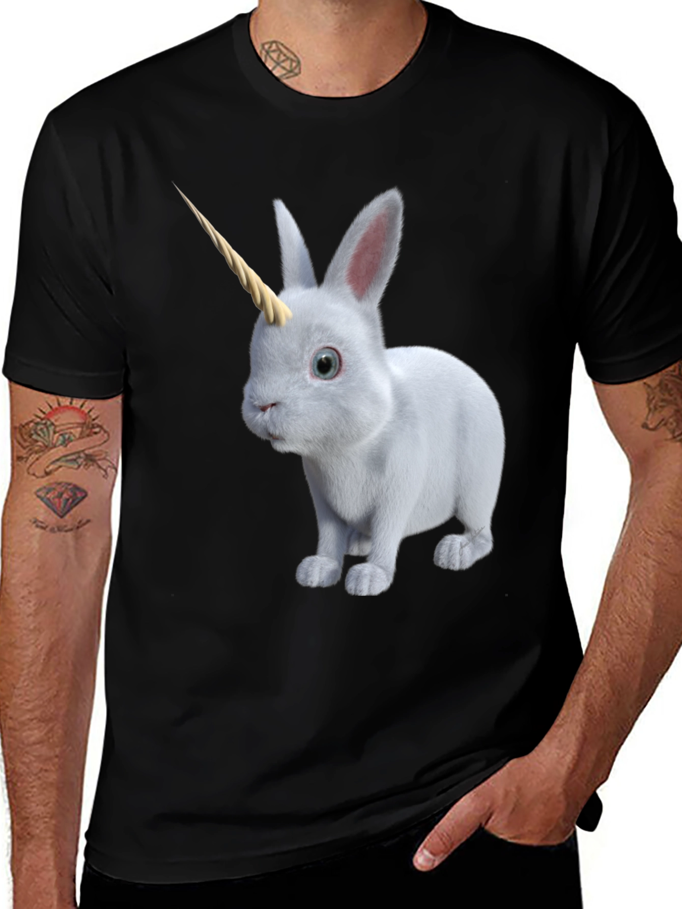 Variant 10 of Unicorn Rabbit Graphic Tee - Black Cotton Comfort
