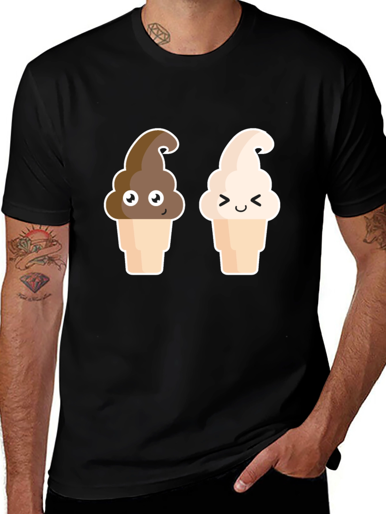 Variant 30 of Cute Ice Cream Cone Graphic Tee - Black T-Shirt