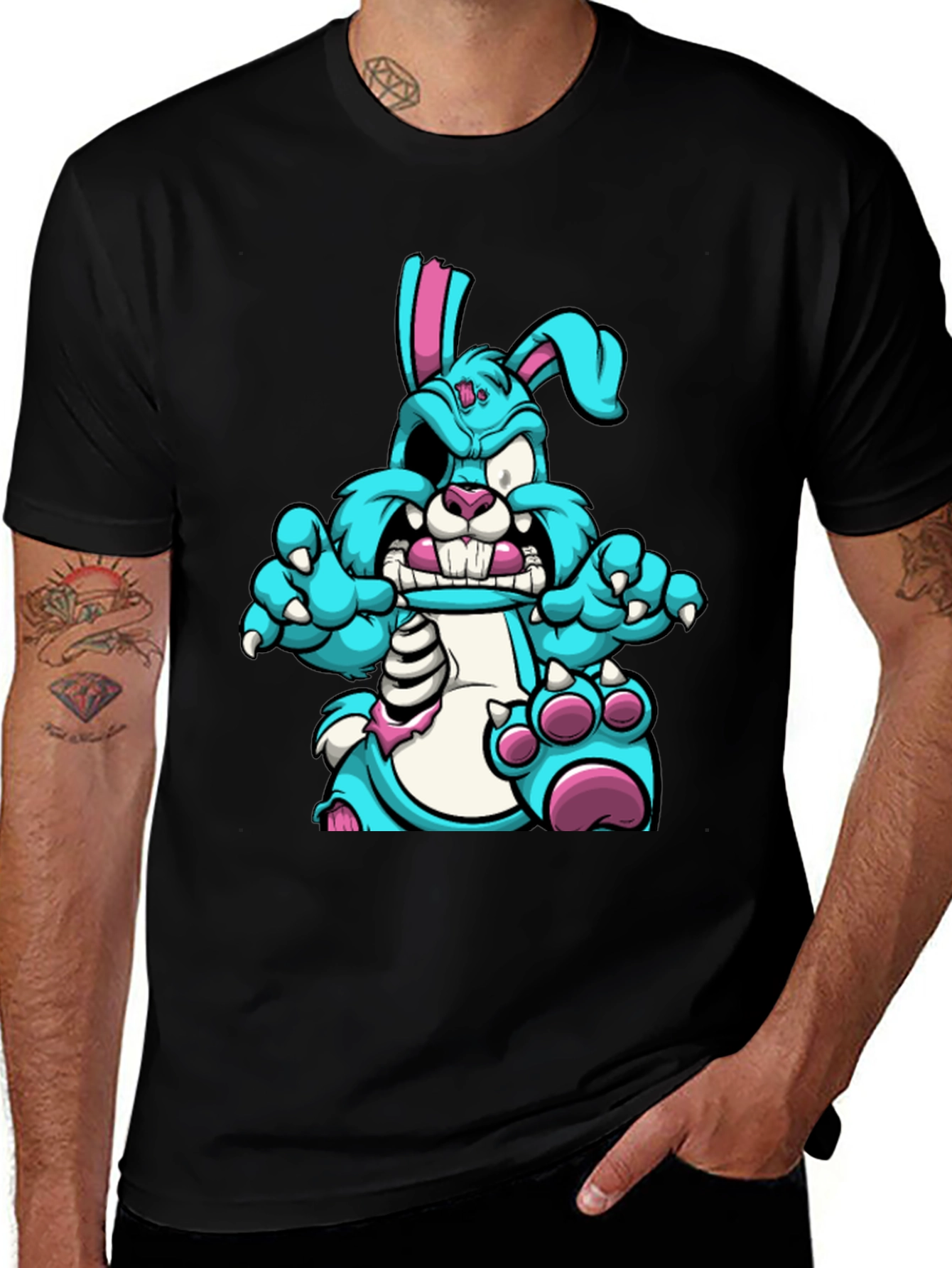 Variant 20 of Zombie Bunny Graphic Tee - Black Cotton T-Shirt