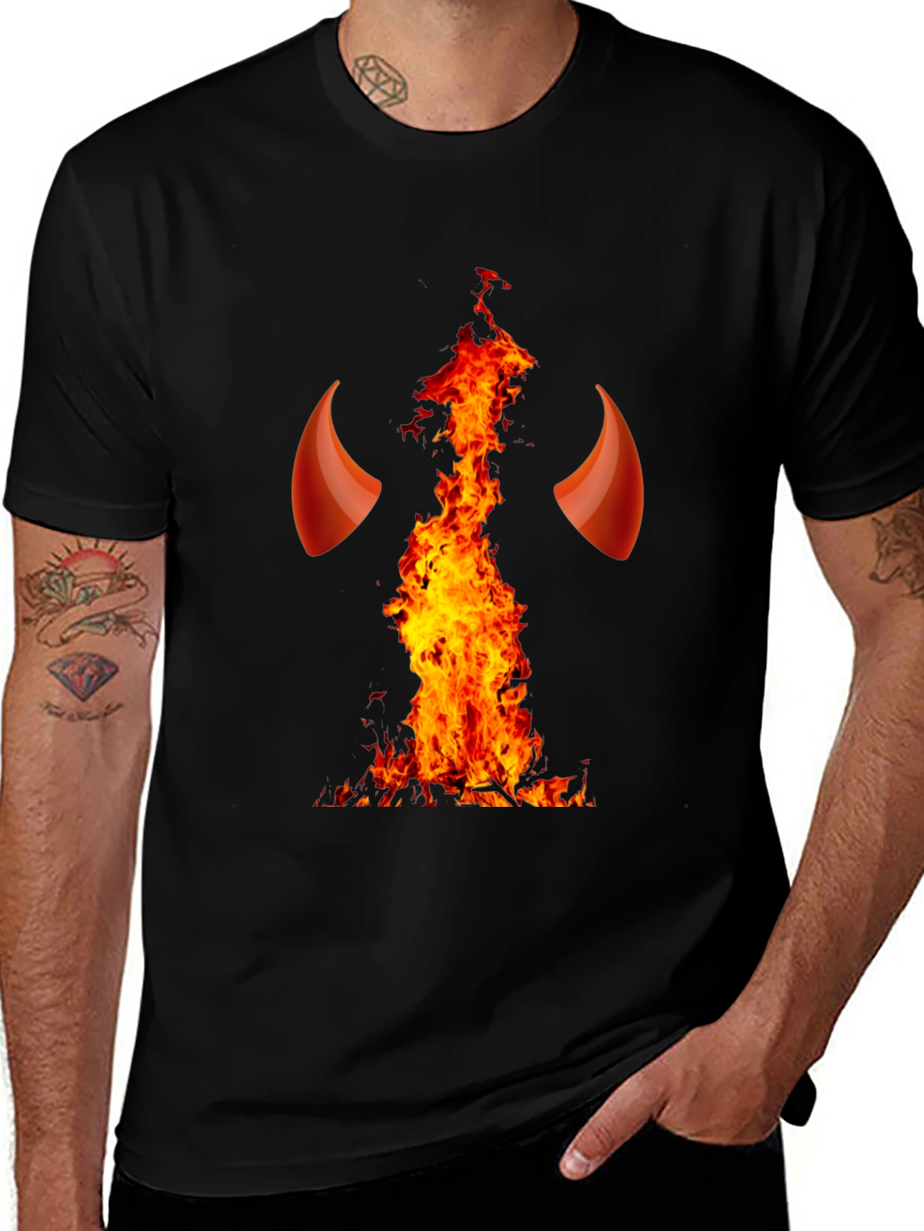 Variant 9 of Devil Horns and Fire Graphic T-Shirt