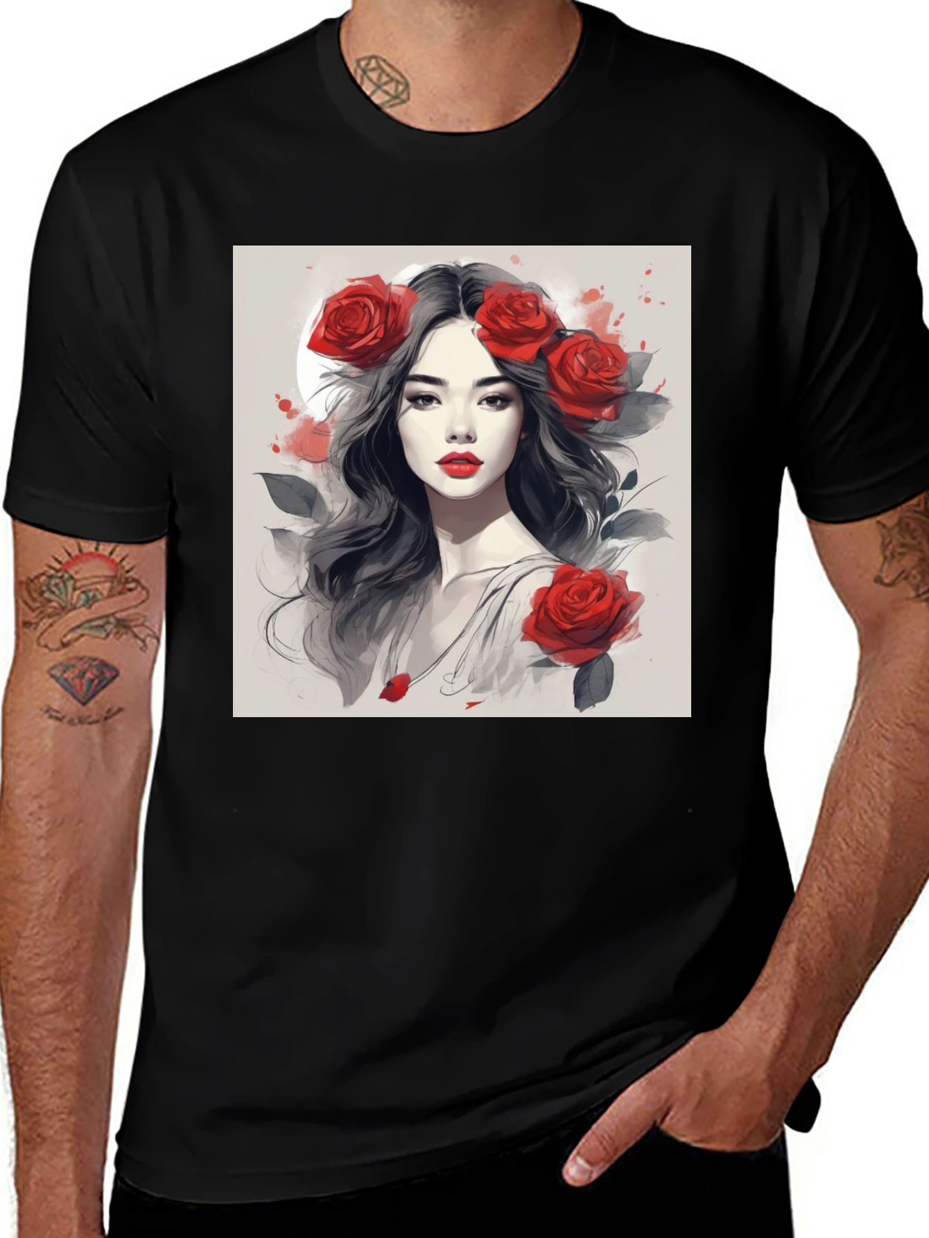 Variant 25 of Rose Woman Graphic Tee - Black Casual Shirt