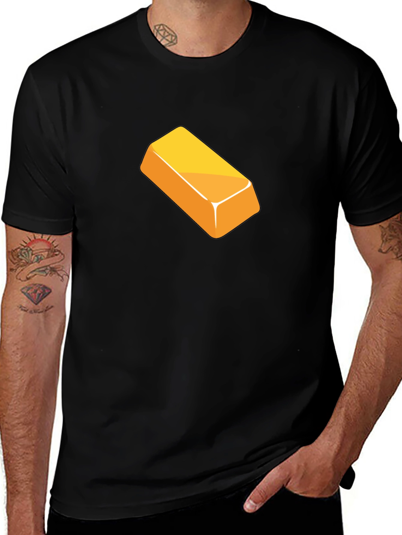 Variant 20 of Gold Bar Graphic Tee - Black Cotton Casual Shirt