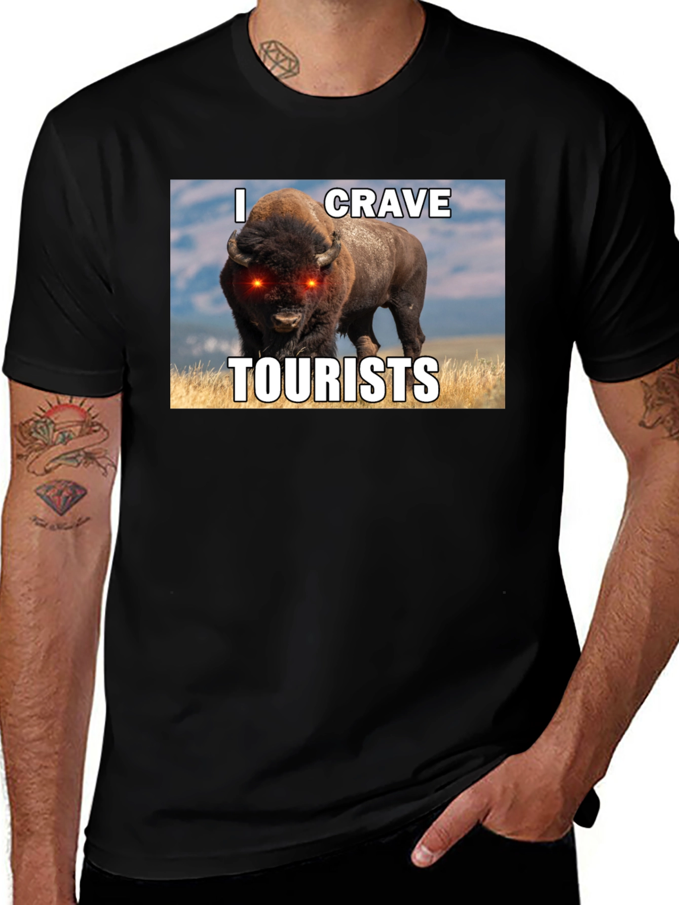 Variant 6 of I Crave Tourists Graphic Tee - Funny Bison T-Shirt