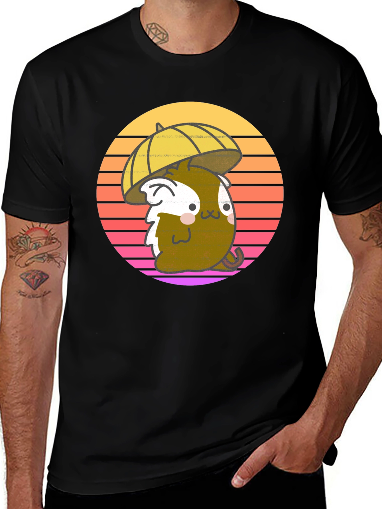 Cute Guinea Pig Under Umbrella Graphic Tee