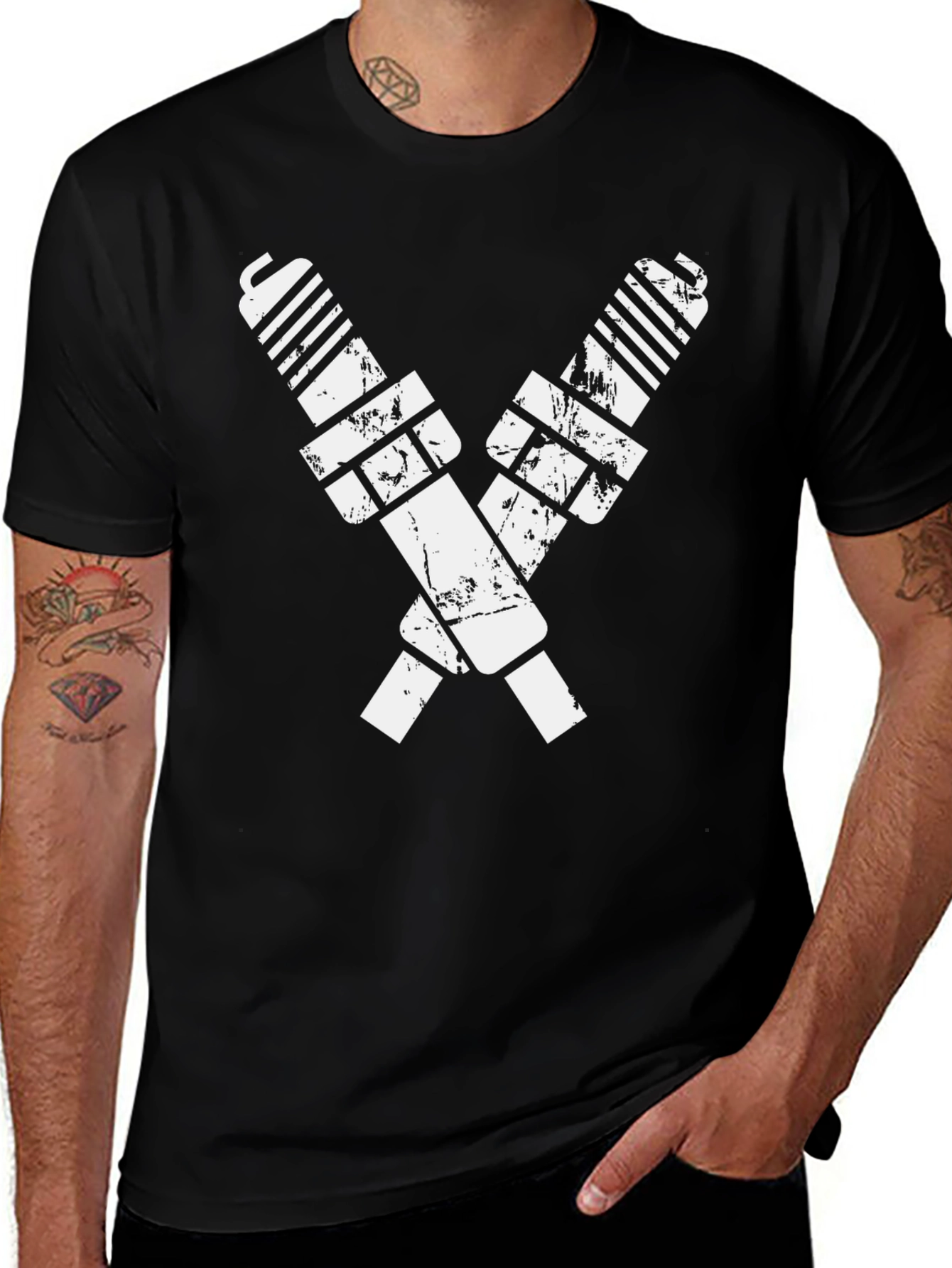 Variant 26 of Crossed Spark Plugs Black T-Shirt