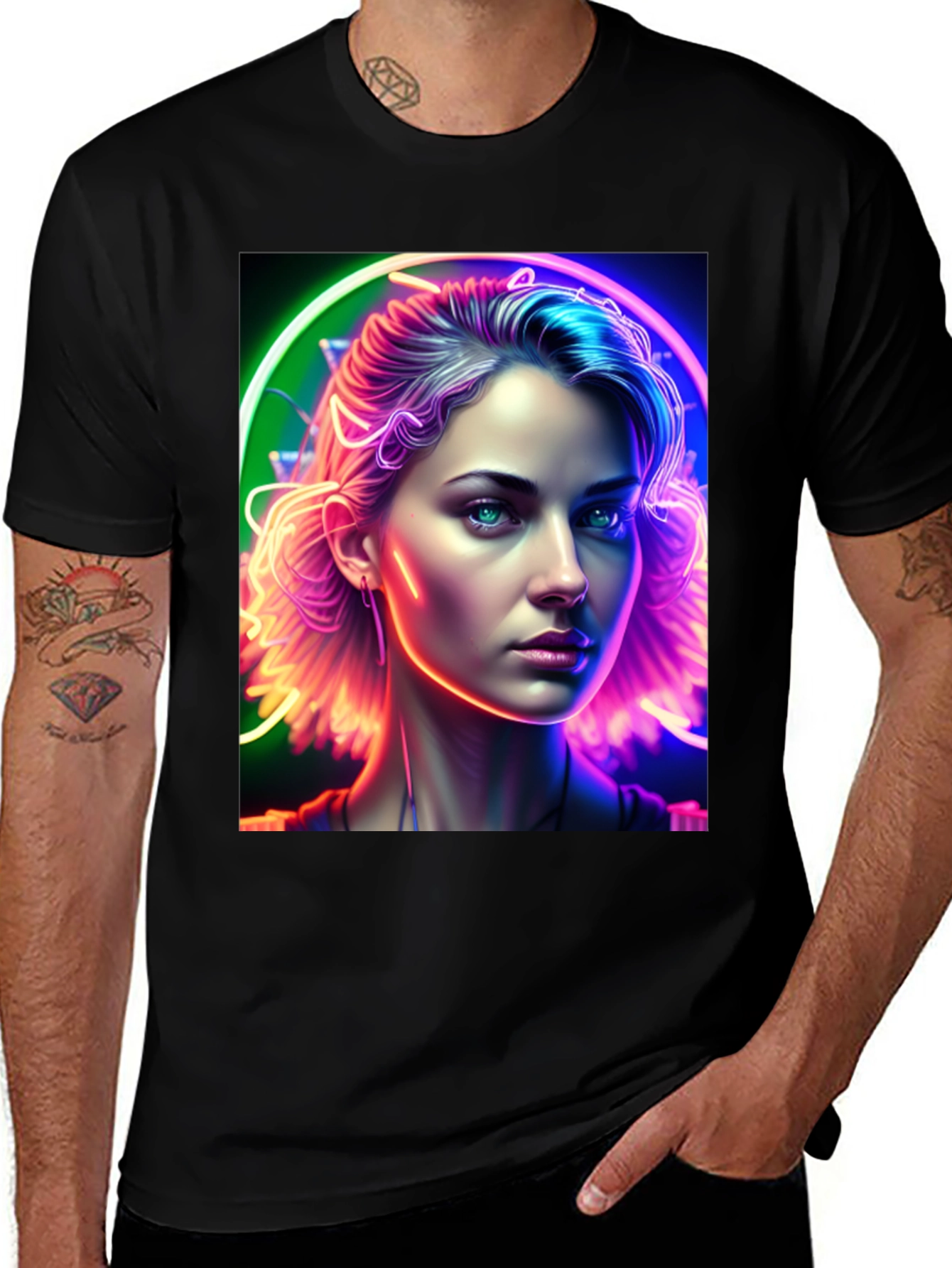 Variant 4 of Neon Portrait Graphic Tee - Modern Art Shirt