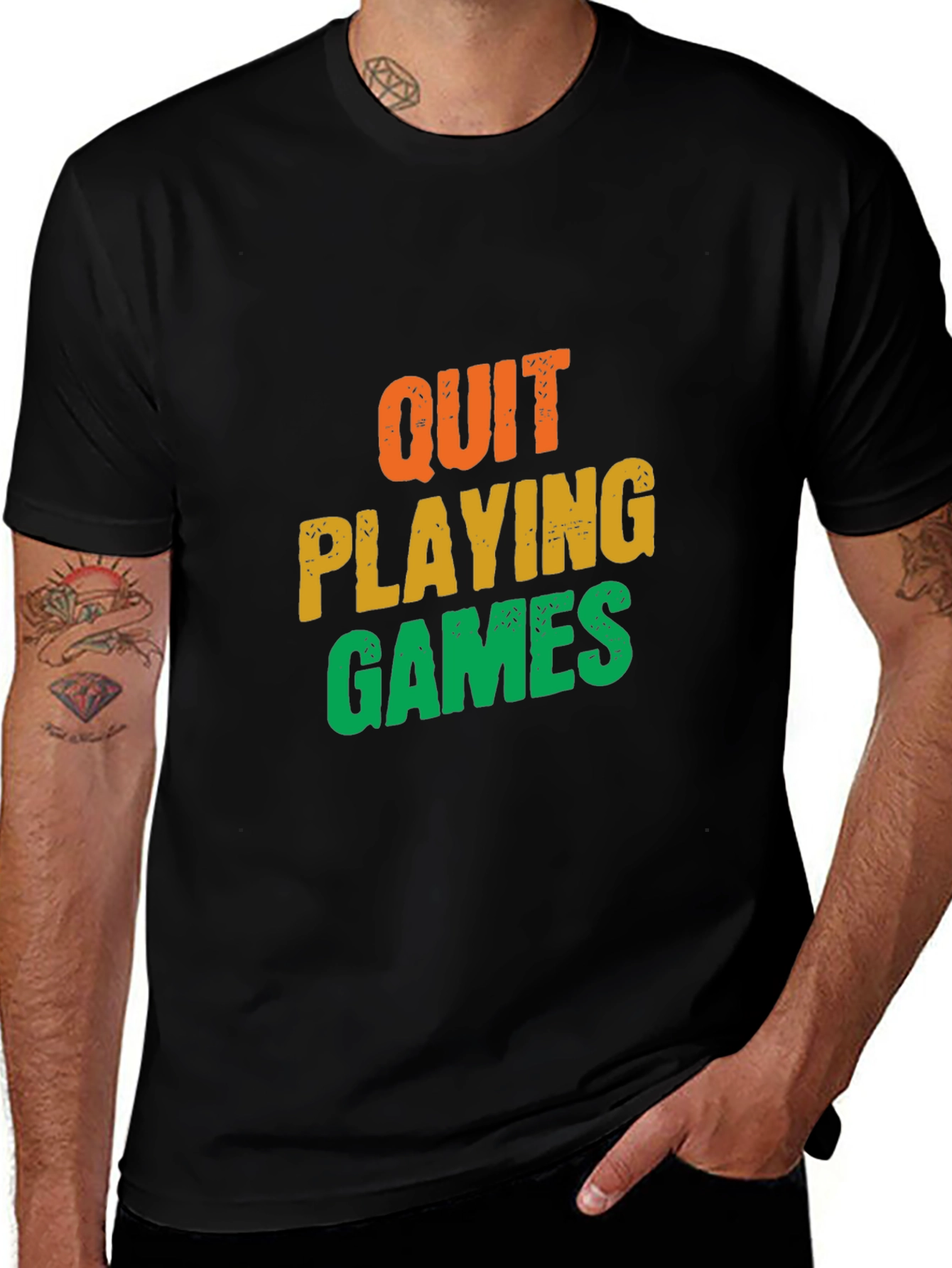 Variant 23 of Quit Playing Games Graphic Tee - Black