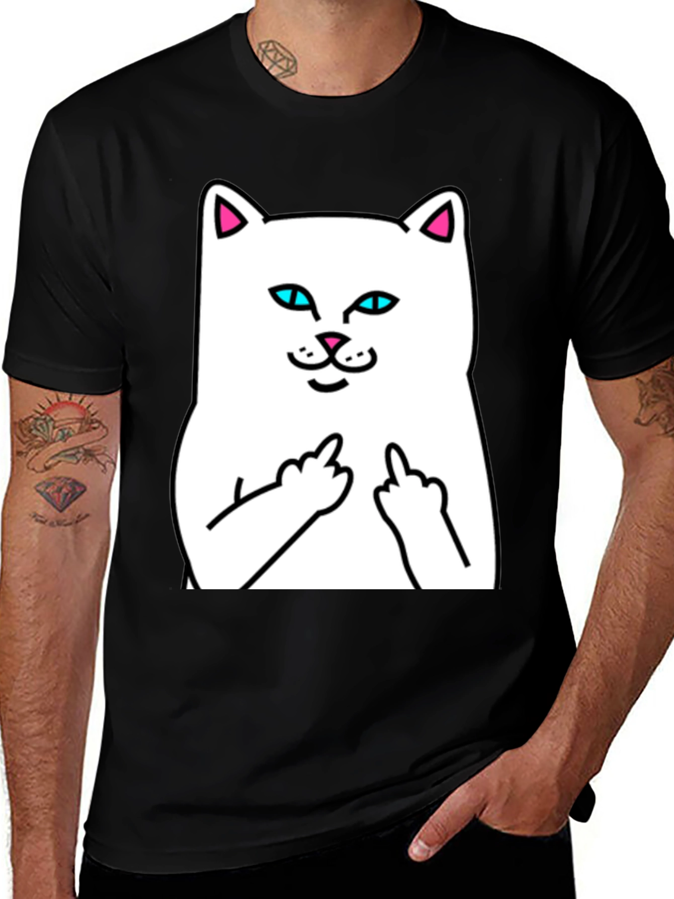 Rebellious Cat Graphic Tee - Black T-Shirt