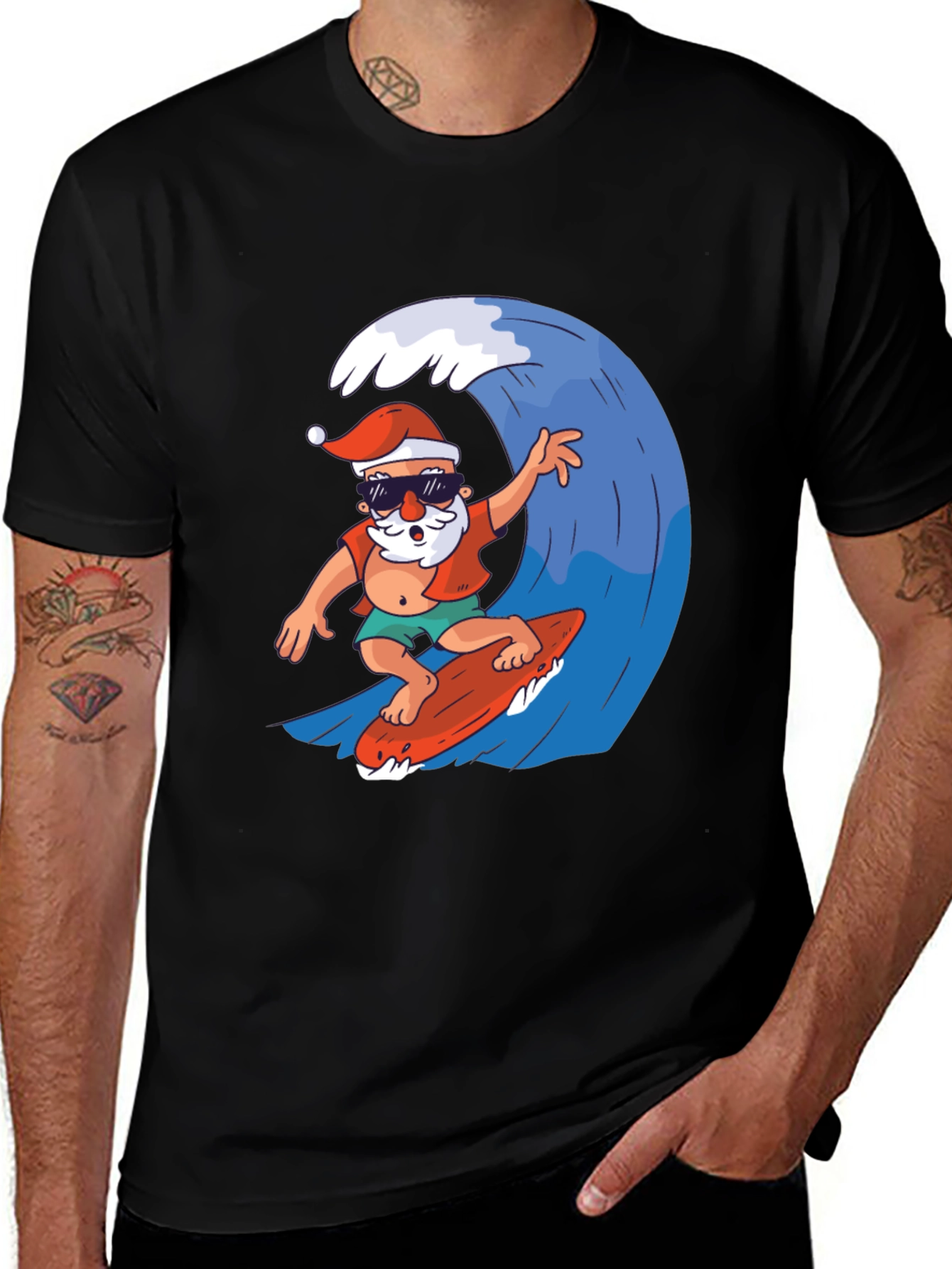 Variant 24 of Surfing Santa Graphic Tee - Holiday Fun!