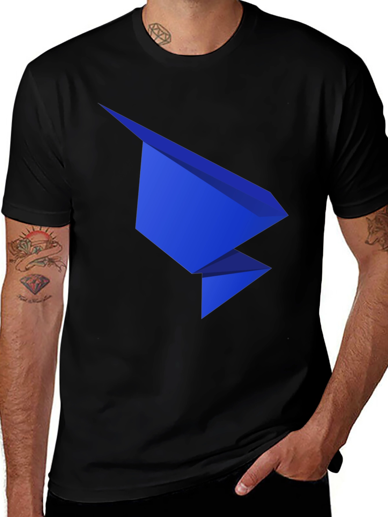 Variant 11 of Men's Black T-Shirt with Geometric Blue Design